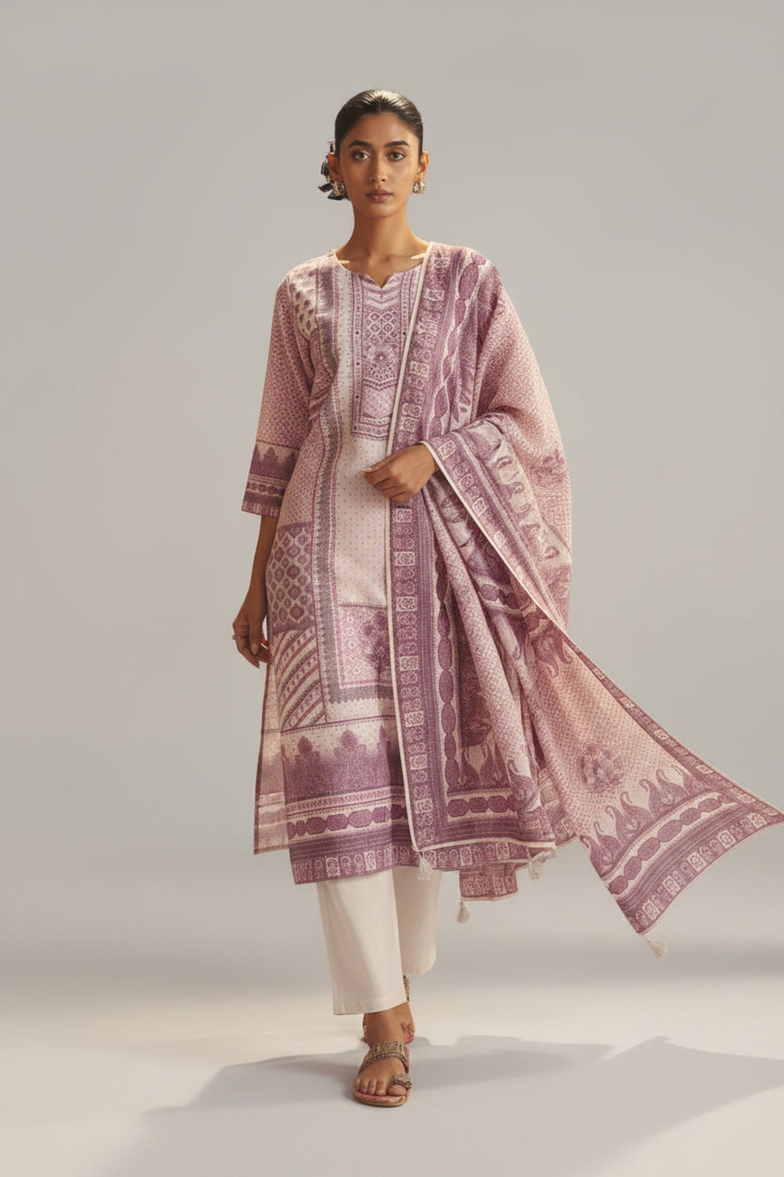 Light Blush Linen Cotton Digital Print Kurta Set