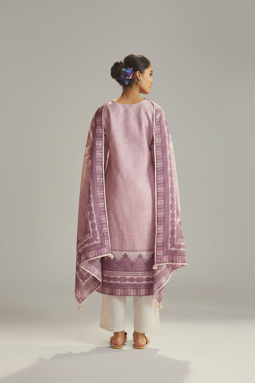 Light Blush Linen Cotton Digital Print Kurta Set