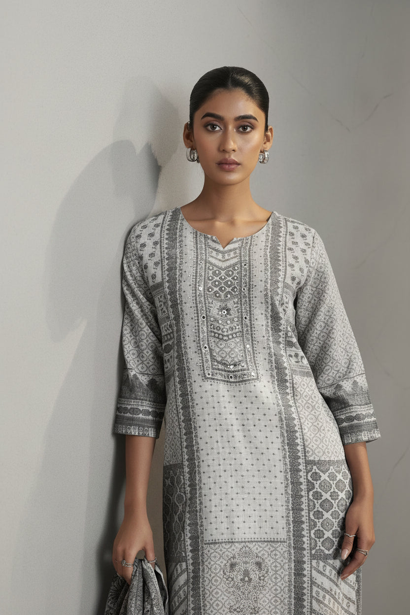 Classic Ivory Linen Cotton Kurta Set