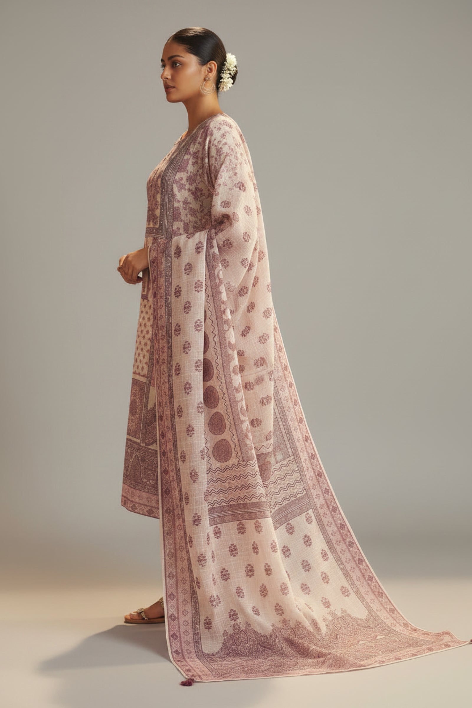 Light Blush Linen Cotton Digital Print Kurta Set