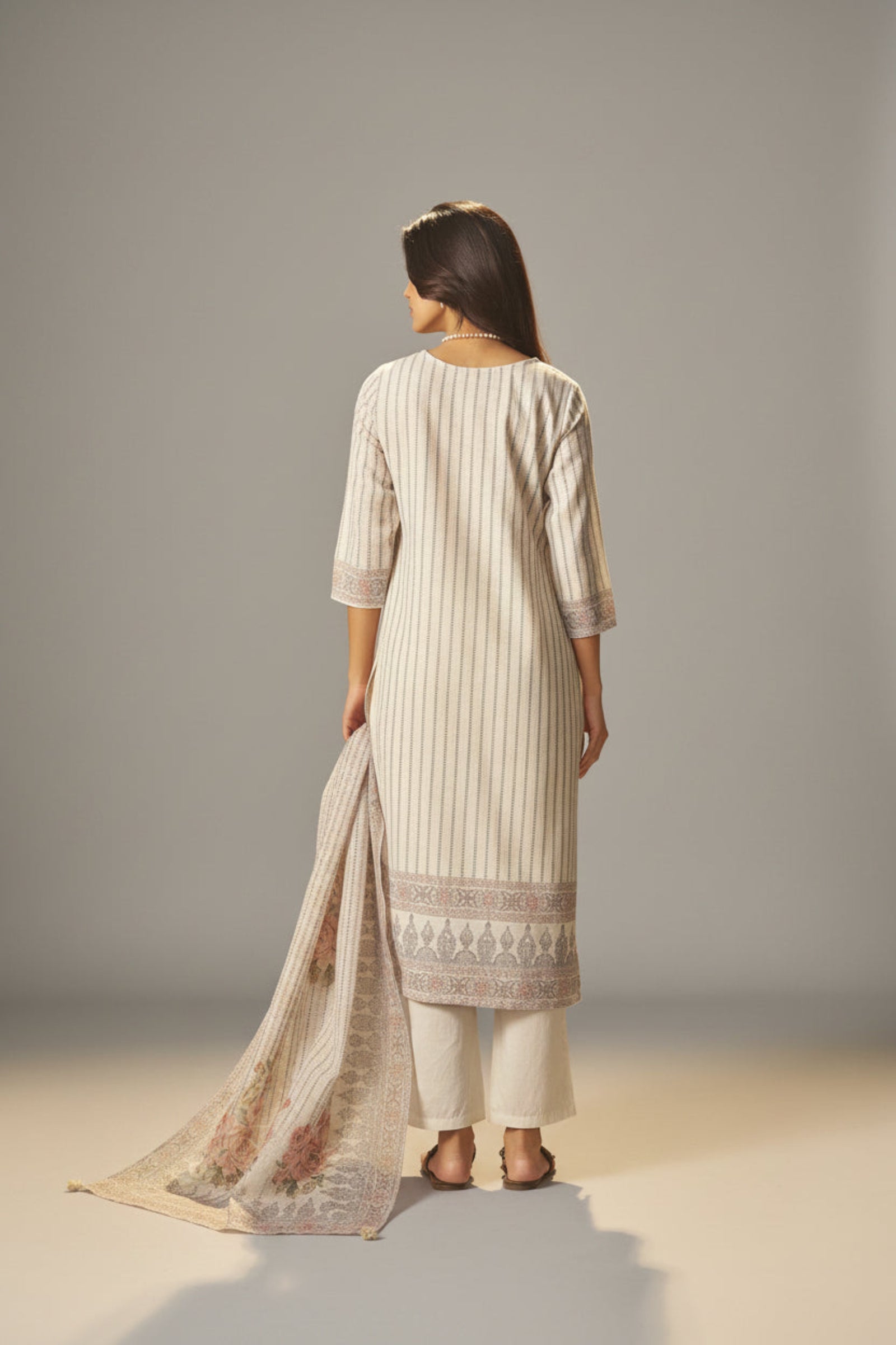 Pearl Cream Linen Cotton Digital Print Kurta Set