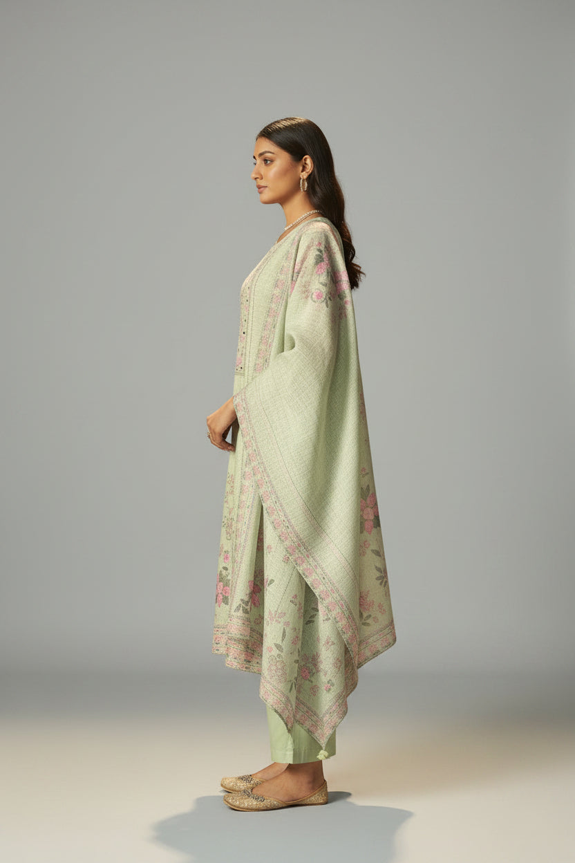 Sage Green Linen Cotton Printed Kurta Set