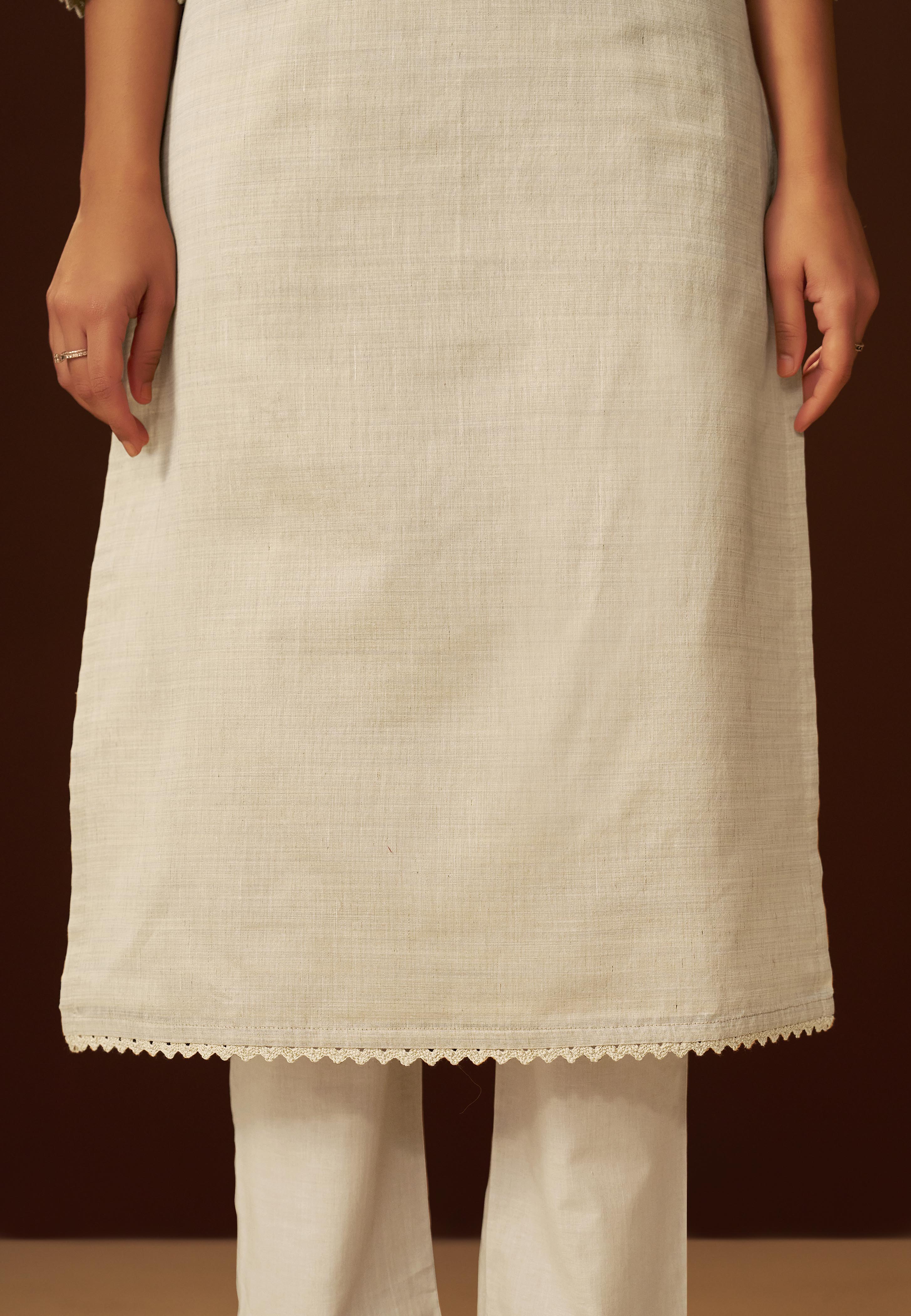 Mushroom Beige Chanderi Embroidery Kurta Set