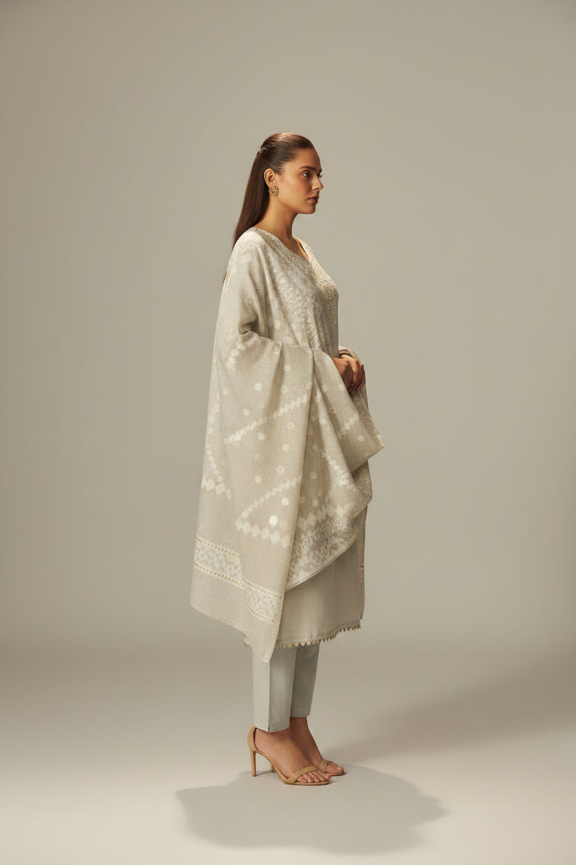 Muted Beige Chanderi Embroidery Kurta Set