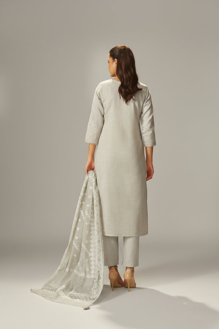 Muted Beige Chanderi Embroidery Kurta Set