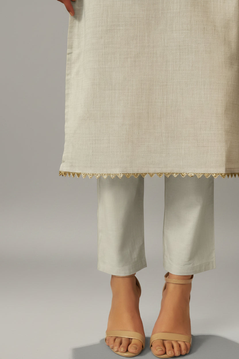 Muted Beige Chanderi Embroidery Kurta Set
