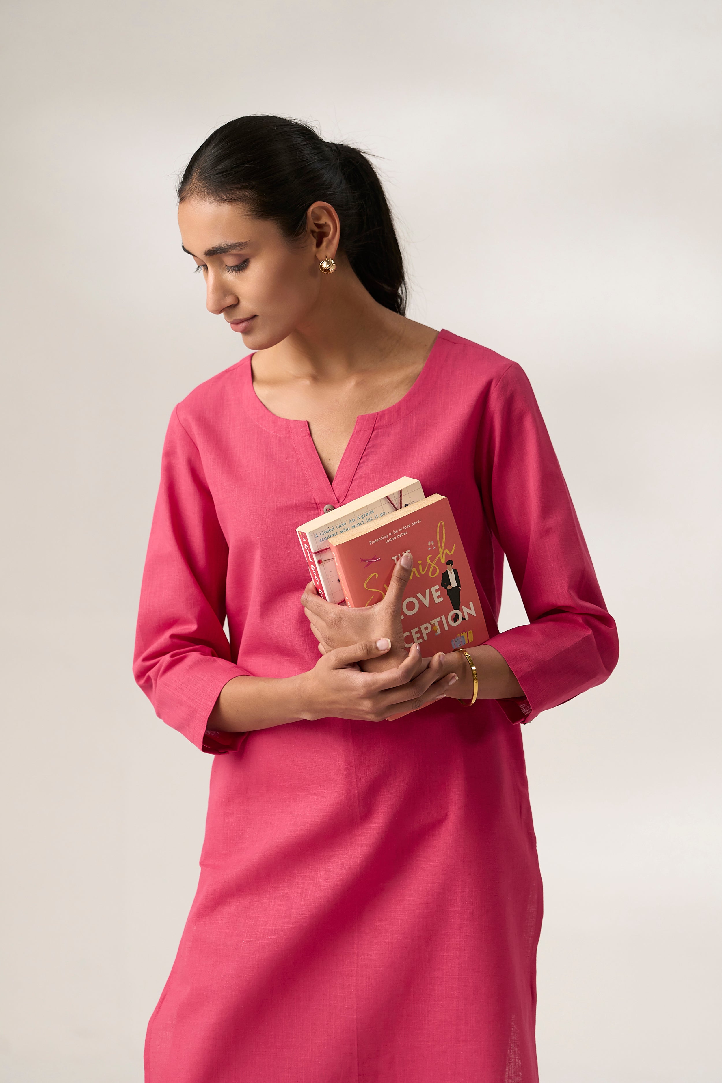 Rani Cotton Linen Plain Kurti with Buttoning Details