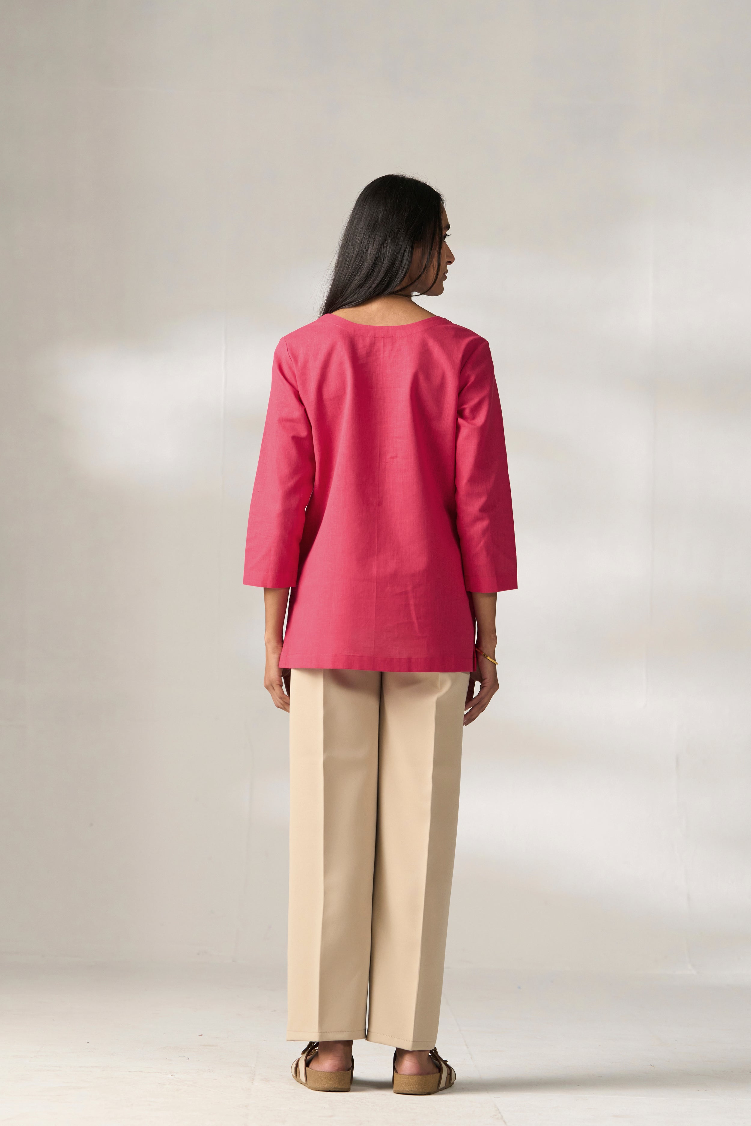 Rani Cotton Linen Plain Tunic with Buttoning Details