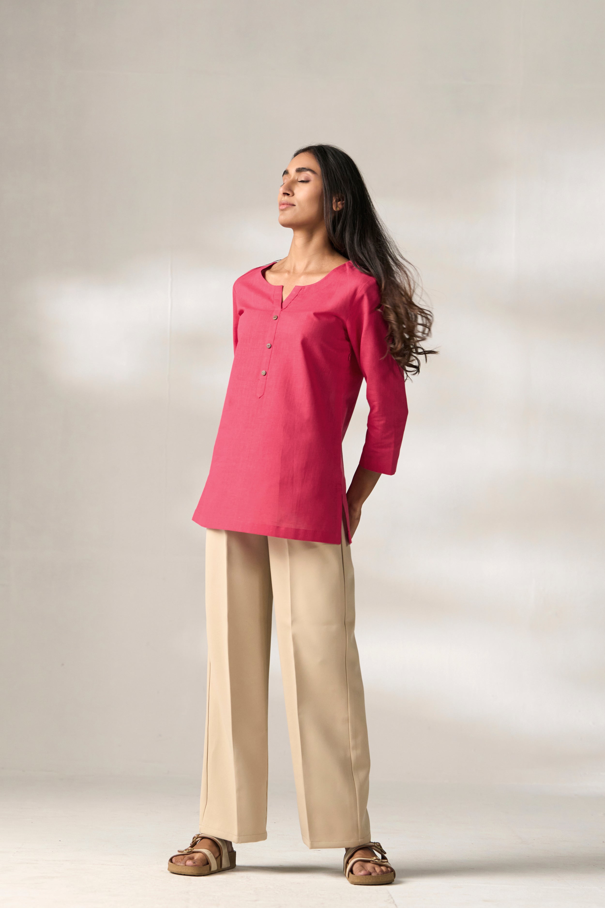 Rani Cotton Linen Plain Tunic with Buttoning Details