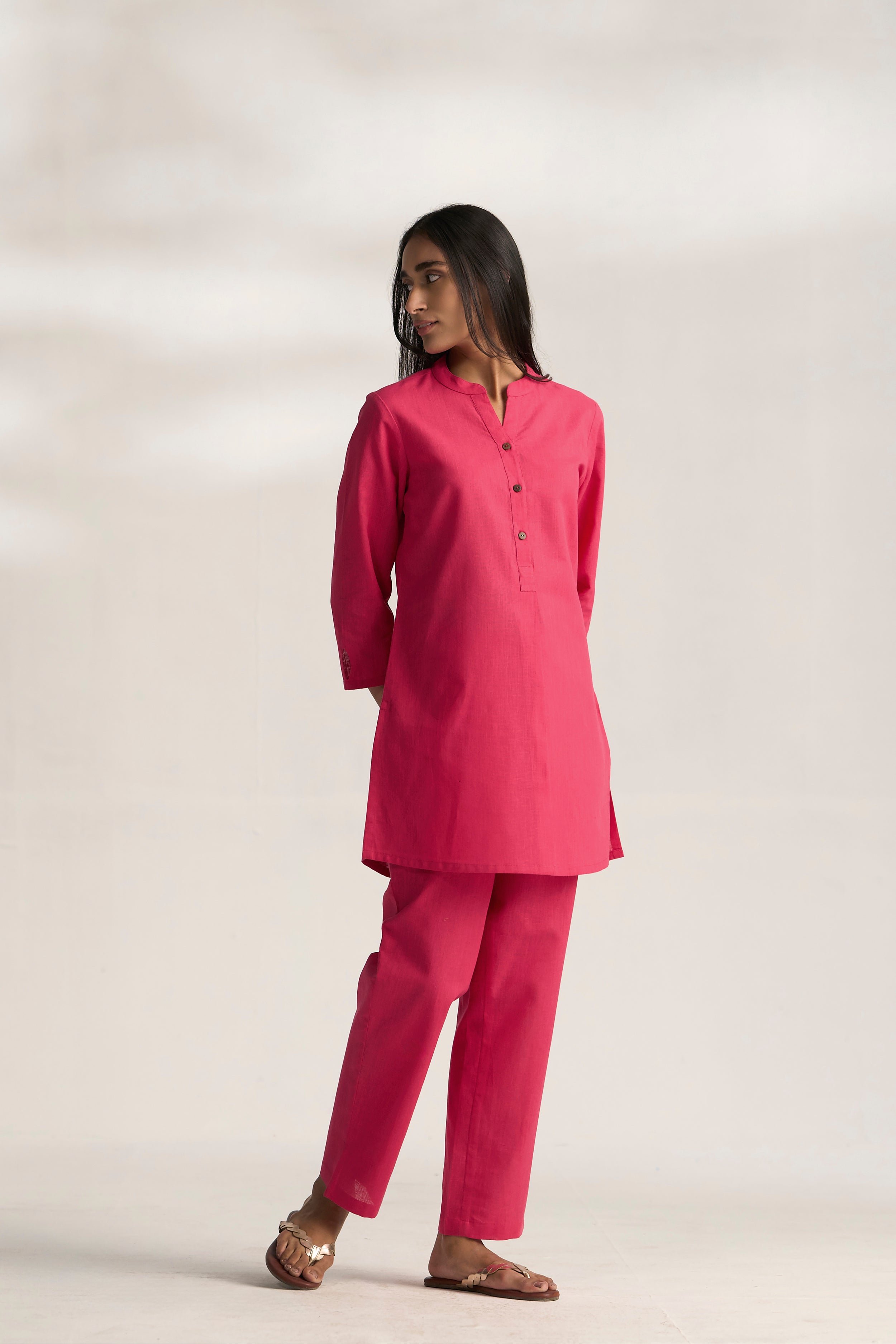 Rani Cotton Linen Plain Co-ord Set with Buttoning Details
