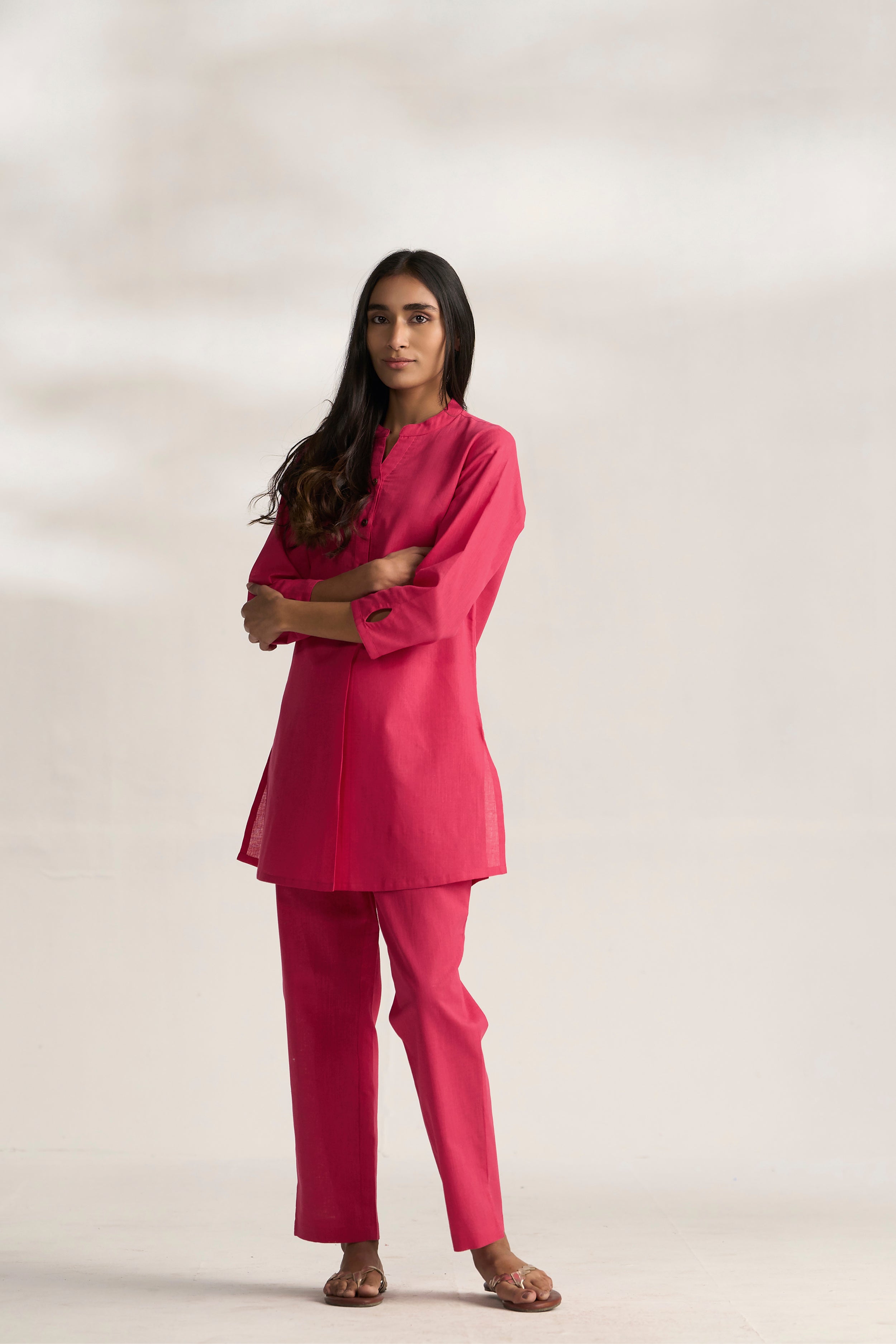 Rani Cotton Linen Plain Co-ord Set with Buttoning Details