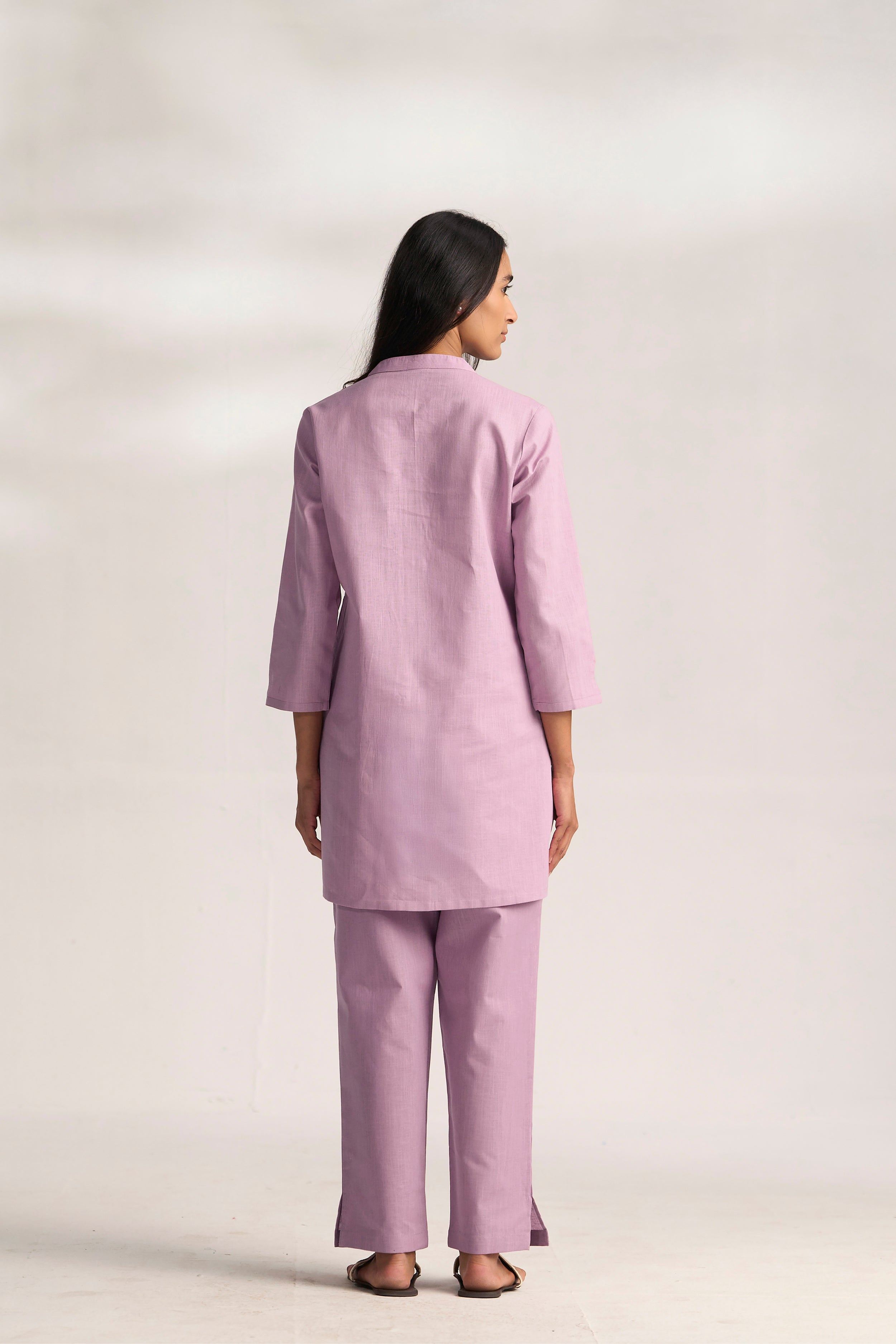 Lavender Cotton Linen Plain Co-ord Set with Buttoning Details