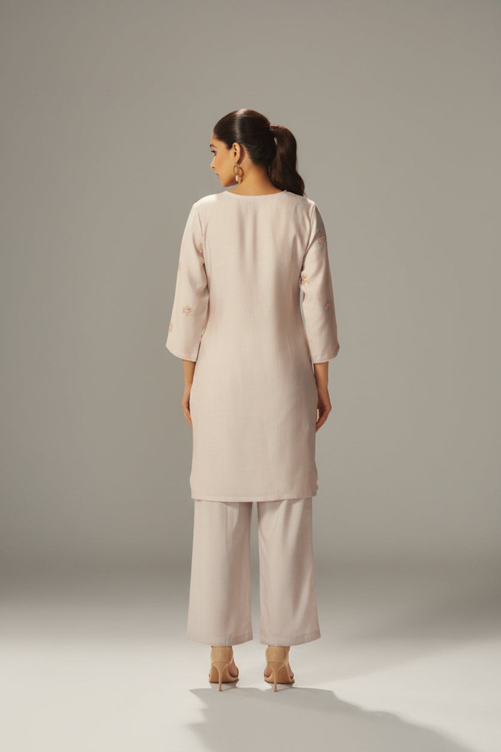 Pale Cream Mul Chanderi Embroidery Co-ord Set