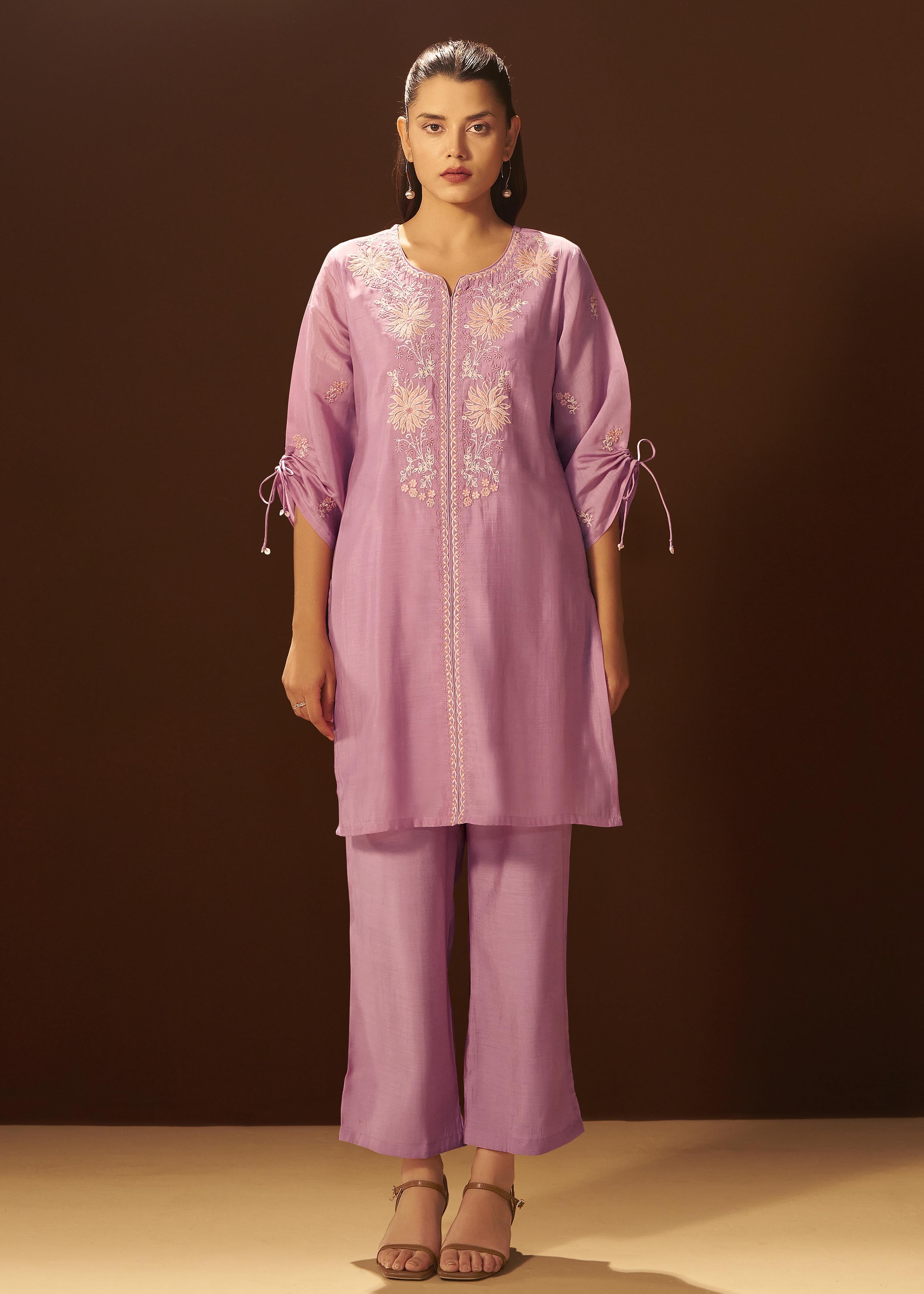 Lavender Mist Mul Chanderi Embroidery Co-ord Set