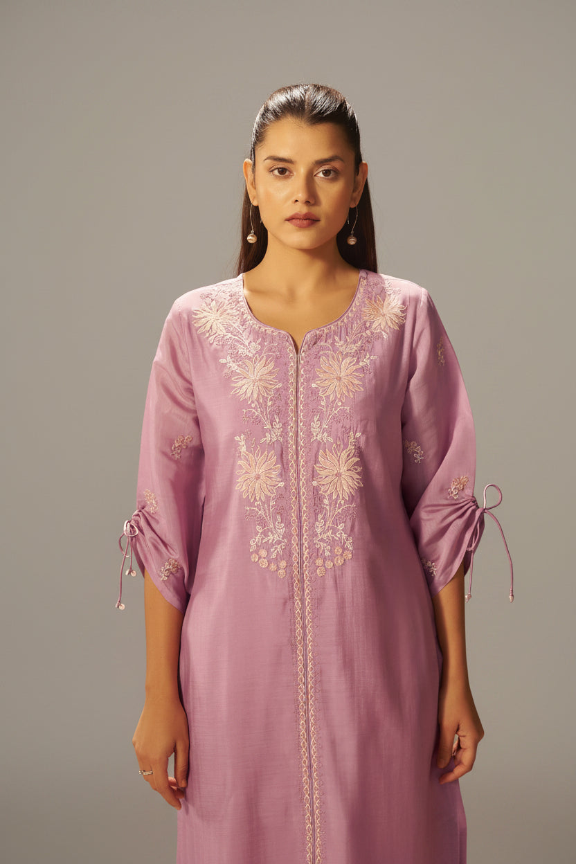Lavender Mist Mul Chanderi Embroidery Co-ord Set