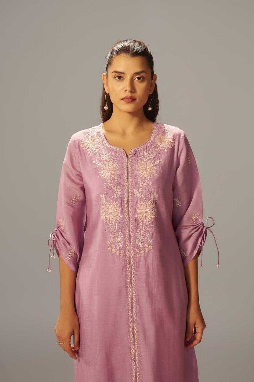 Lavender Mist Mul Chanderi Embroidery Co-ord Set