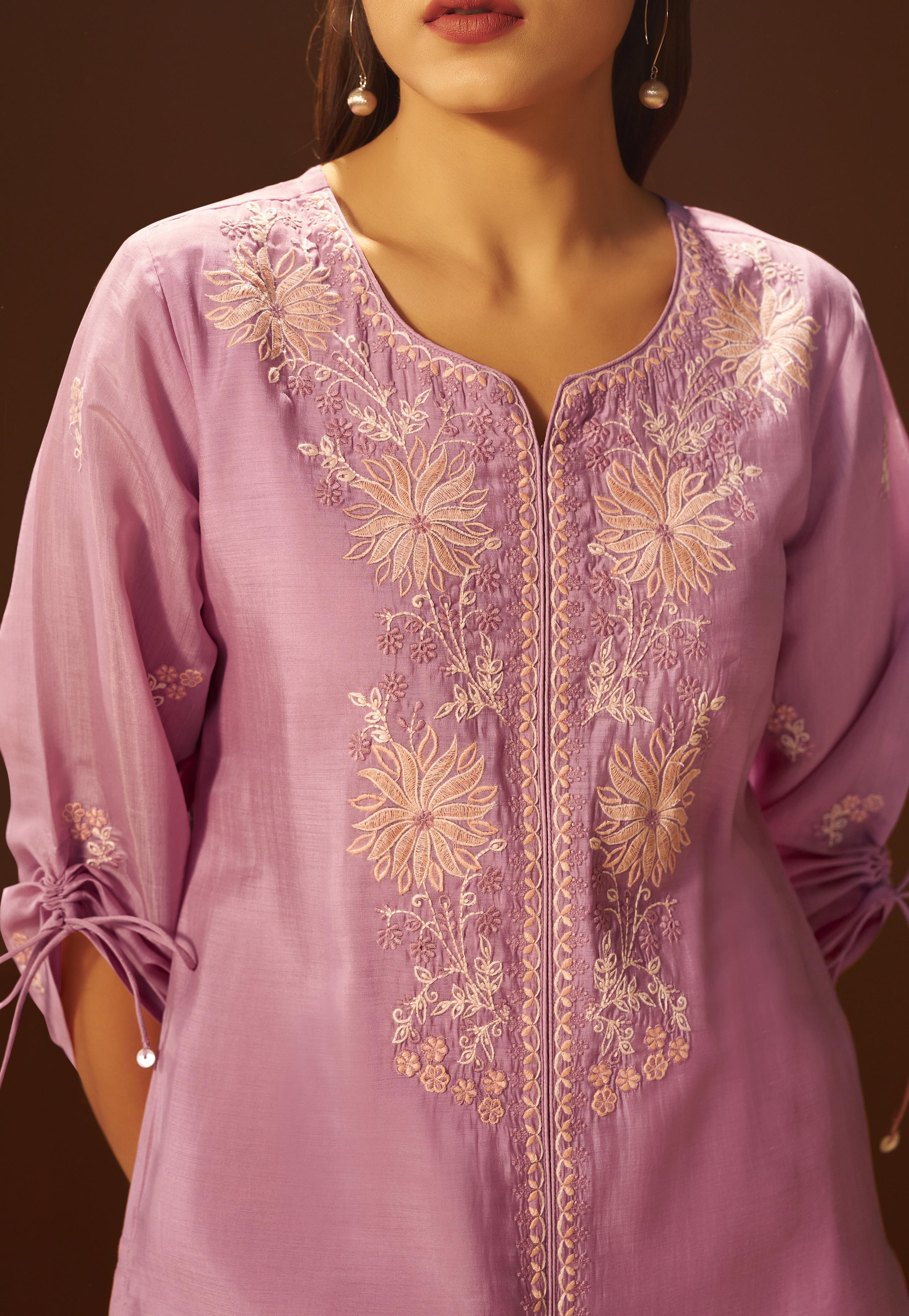 Lavender Mist Mul Chanderi Embroidery Co-ord Set