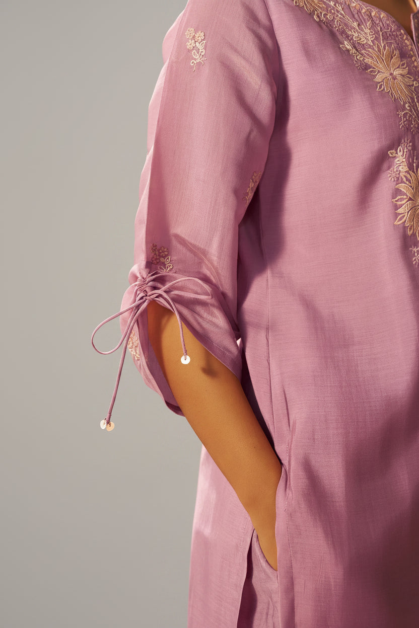 Lavender Mist Mul Chanderi Embroidery Co-ord Set