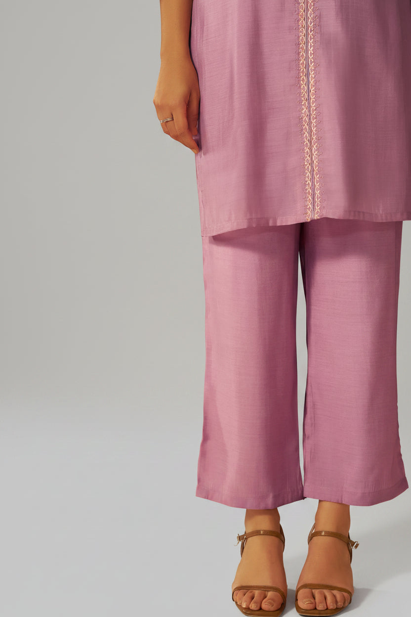 Lavender Mist Mul Chanderi Embroidery Co-ord Set