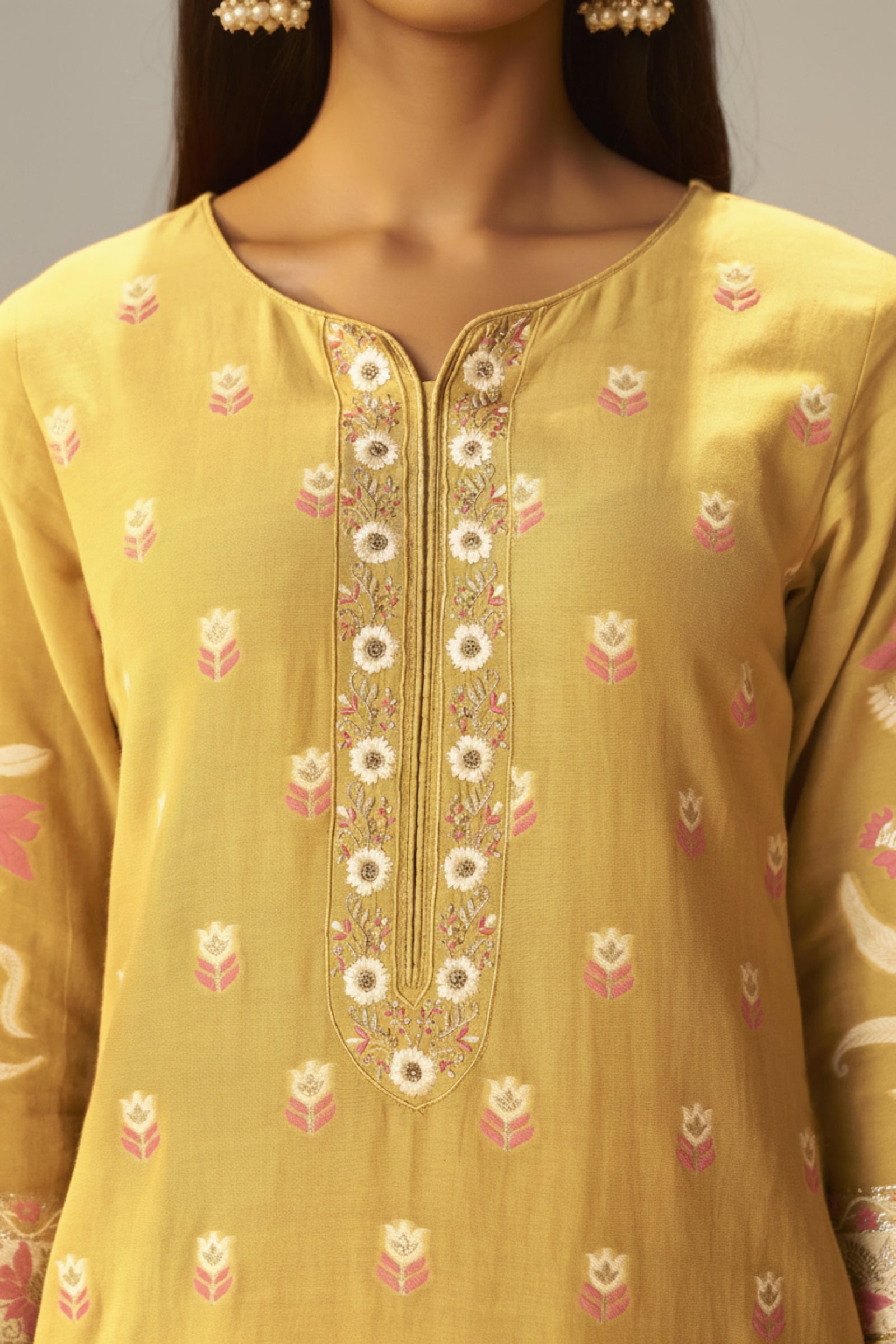 Warm Mustard Dyed Cotton Jacquard Fancy Kurta Set