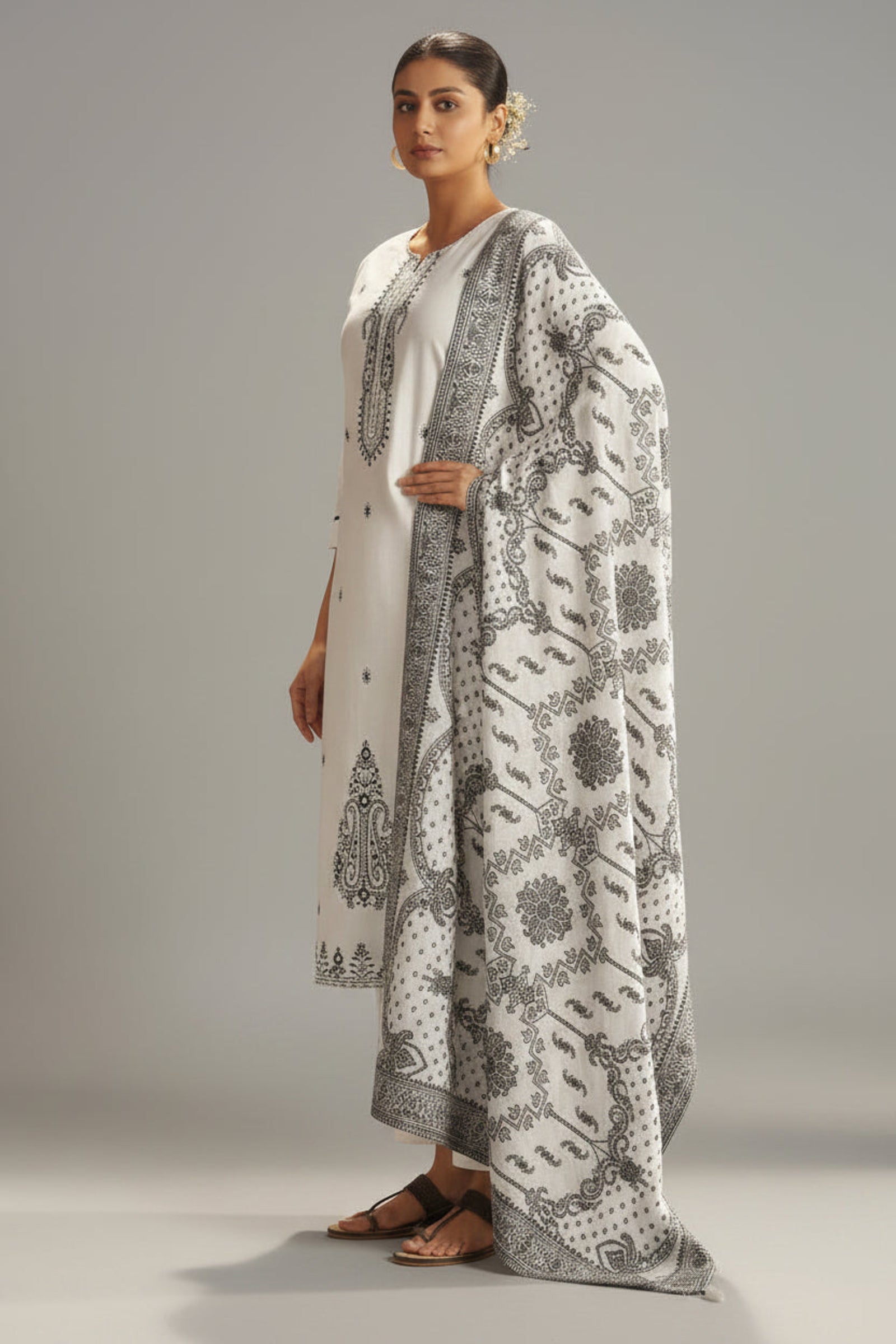 Blanc Cream Pure Cotton Embroidery Kurta Set