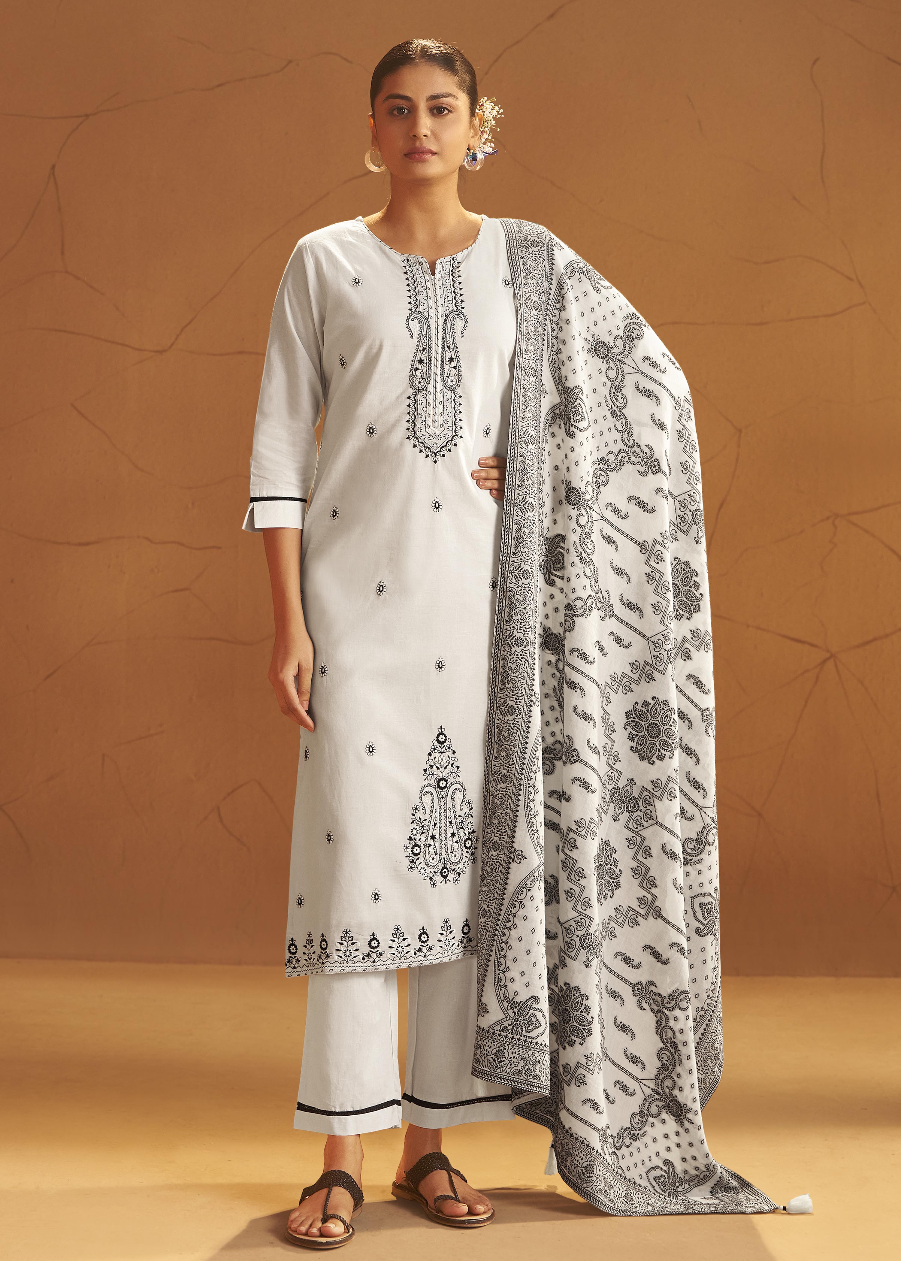 Blanc Cream Pure Cotton Embroidery Kurta Set