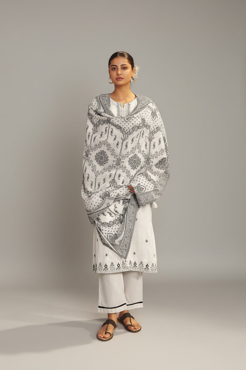 Blanc Cream Pure Cotton Embroidery Kurta Set