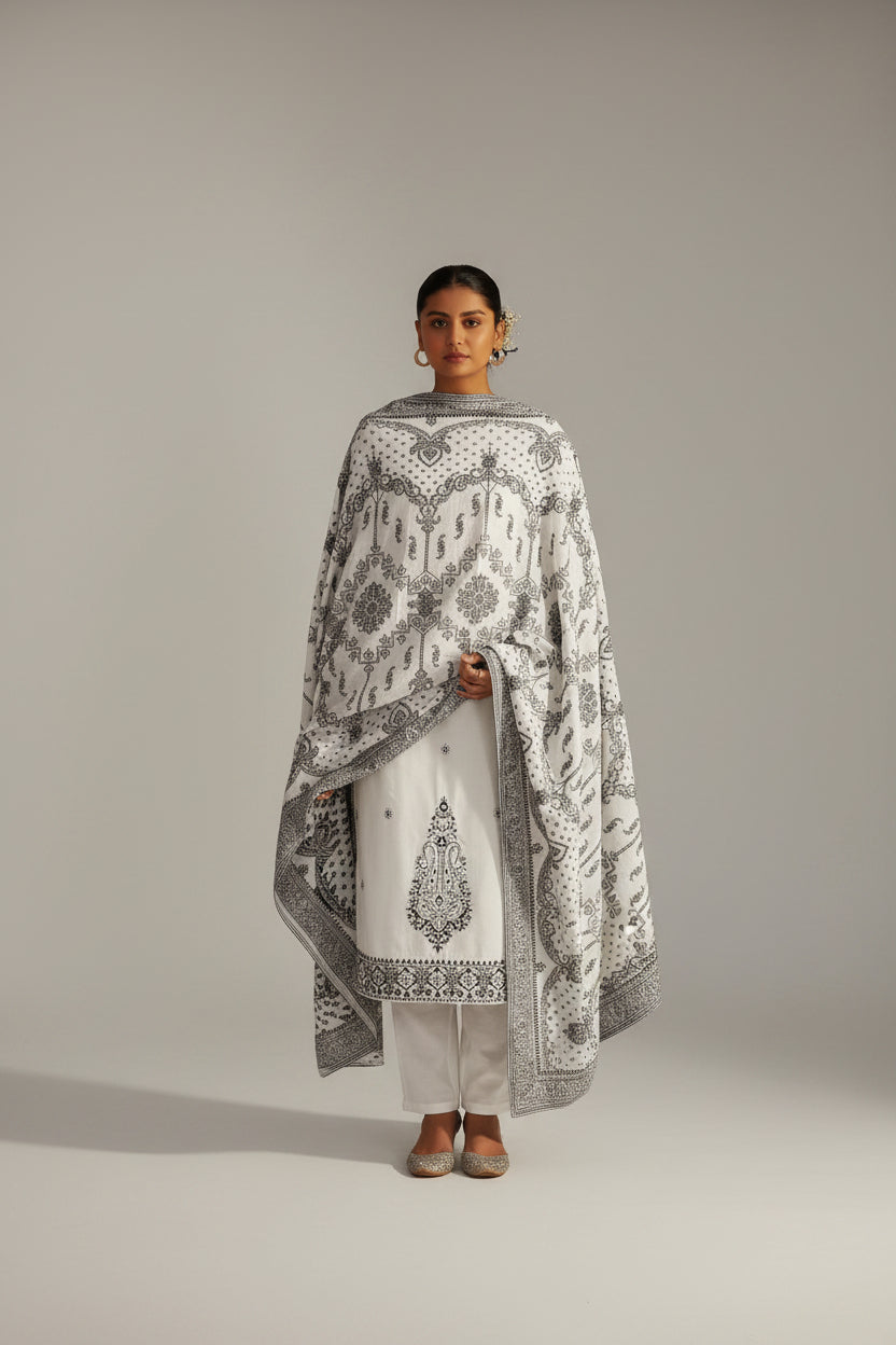 Blanc Cream Pure Cotton Embroidery Kurta Set
