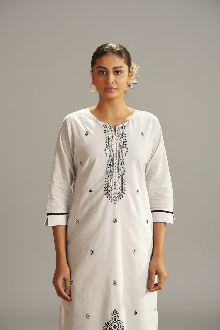 Blanc Cream Pure Cotton Embroidery Kurta Set