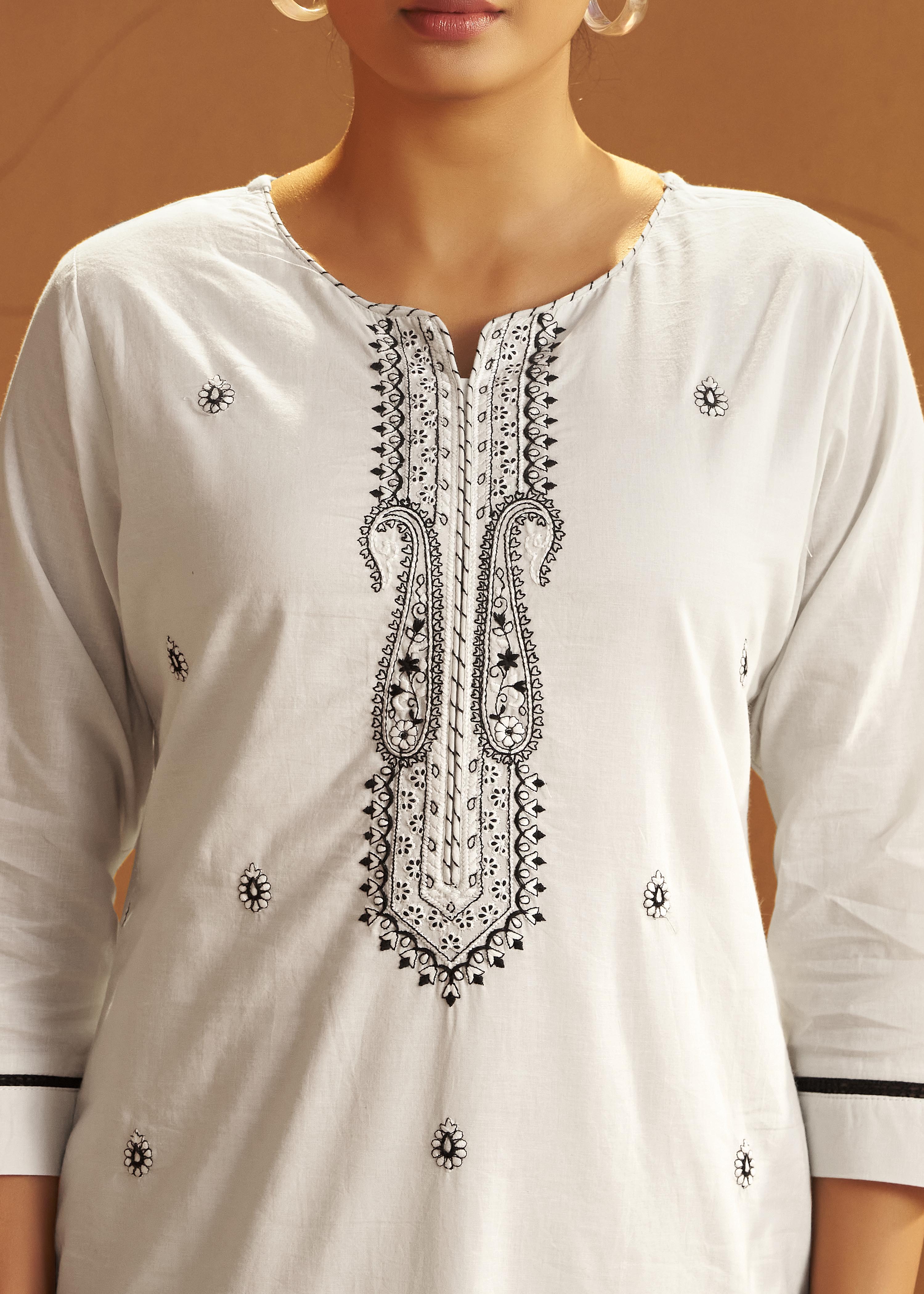 Blanc Cream Pure Cotton Embroidery Kurta Set