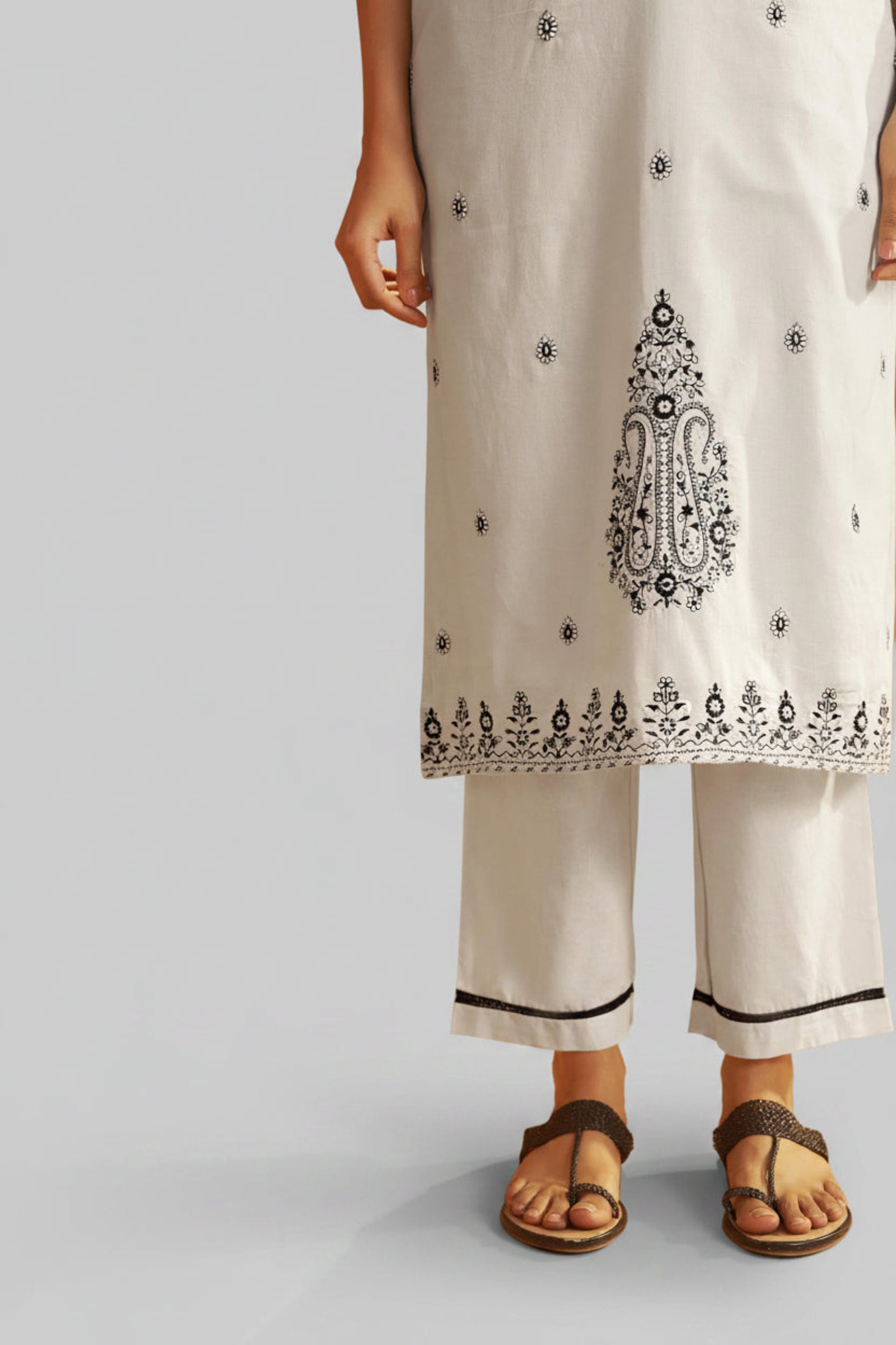 Blanc Cream Pure Cotton Embroidery Kurta Set