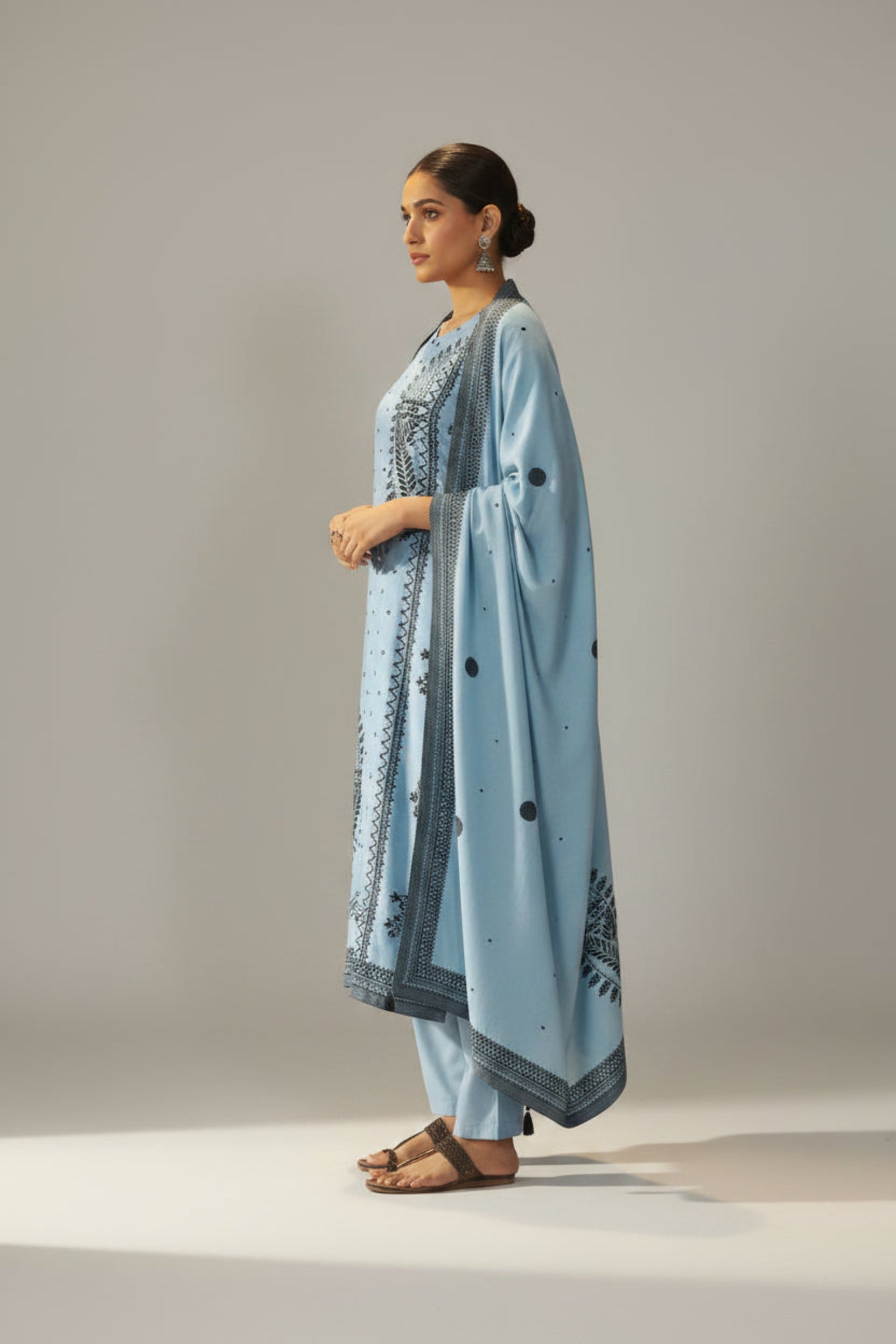Seafoam Blue Muslin Black Jacquard Kurta Set