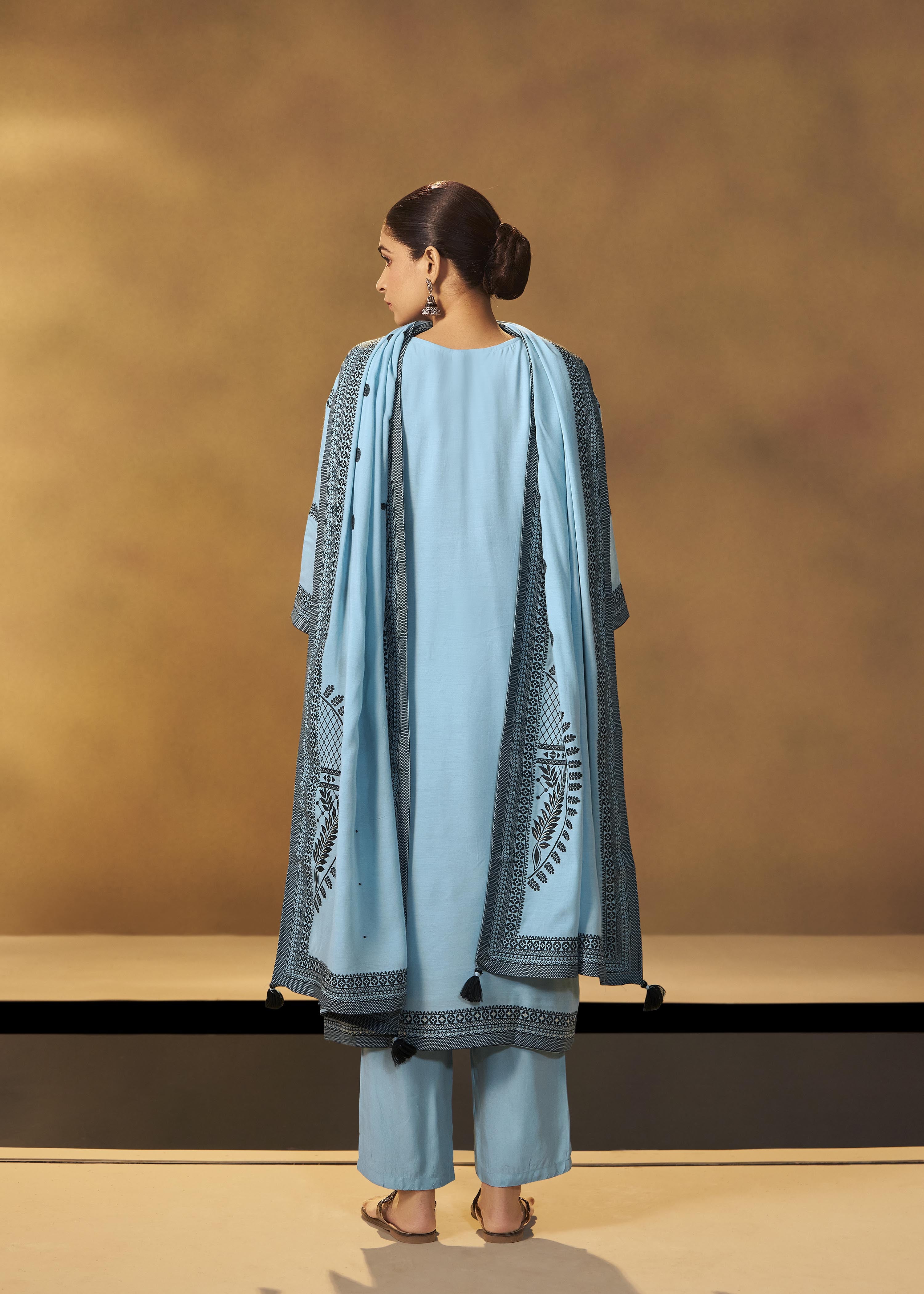 Seafoam Blue Muslin Black Jacquard Kurta Set