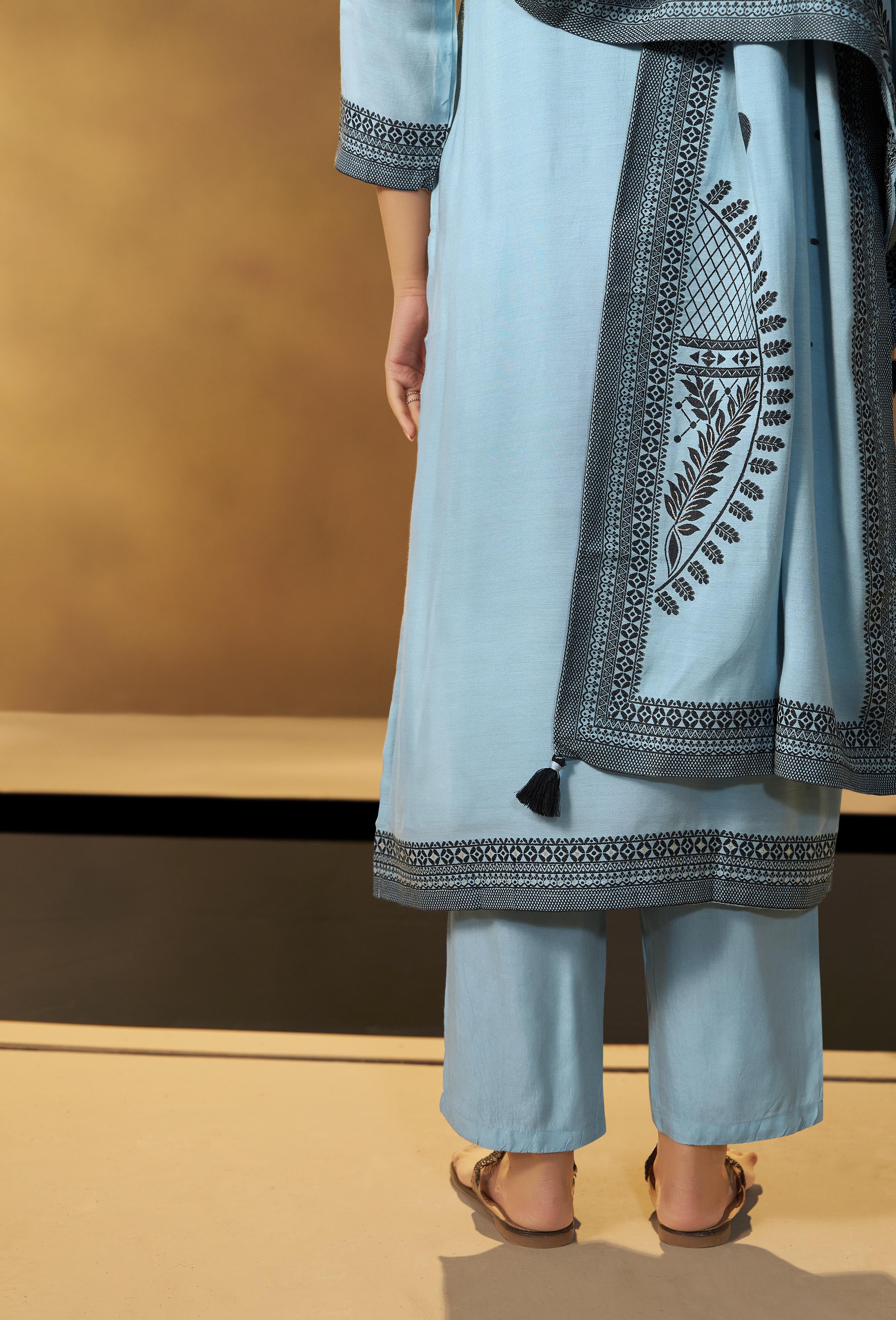 Seafoam Blue Muslin Black Jacquard Kurta Set