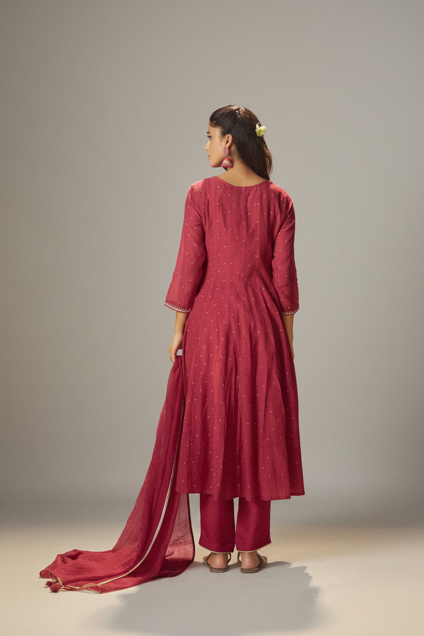 Raspberry Pink Mul Chanderi Embroidery Anarkali Kurta Set