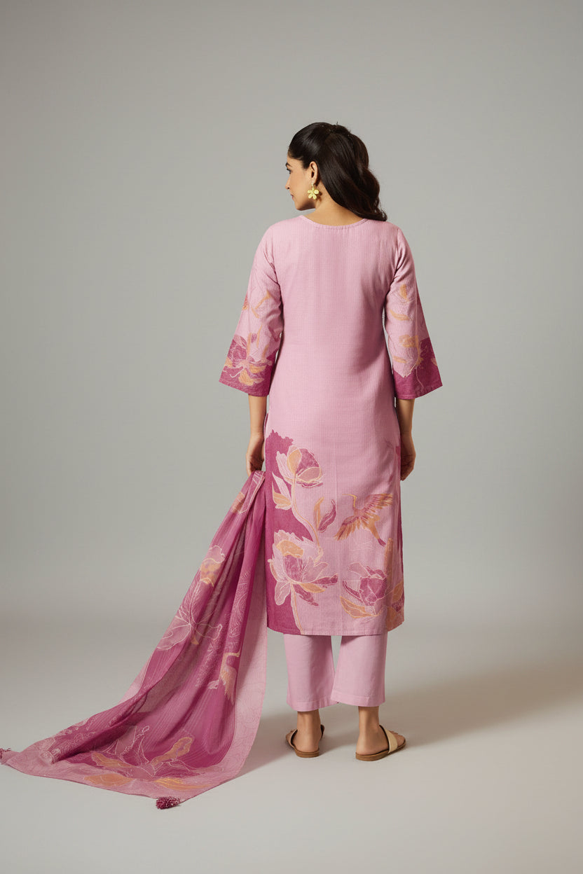Peony Pink Cotton Linen Digital Print Kurta Set