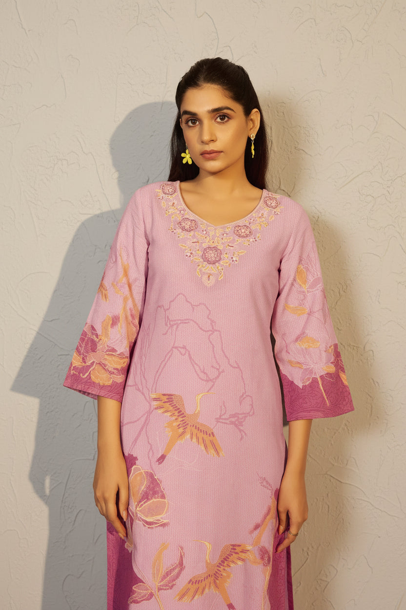 Peony Pink Cotton Linen Digital Print Kurta Set