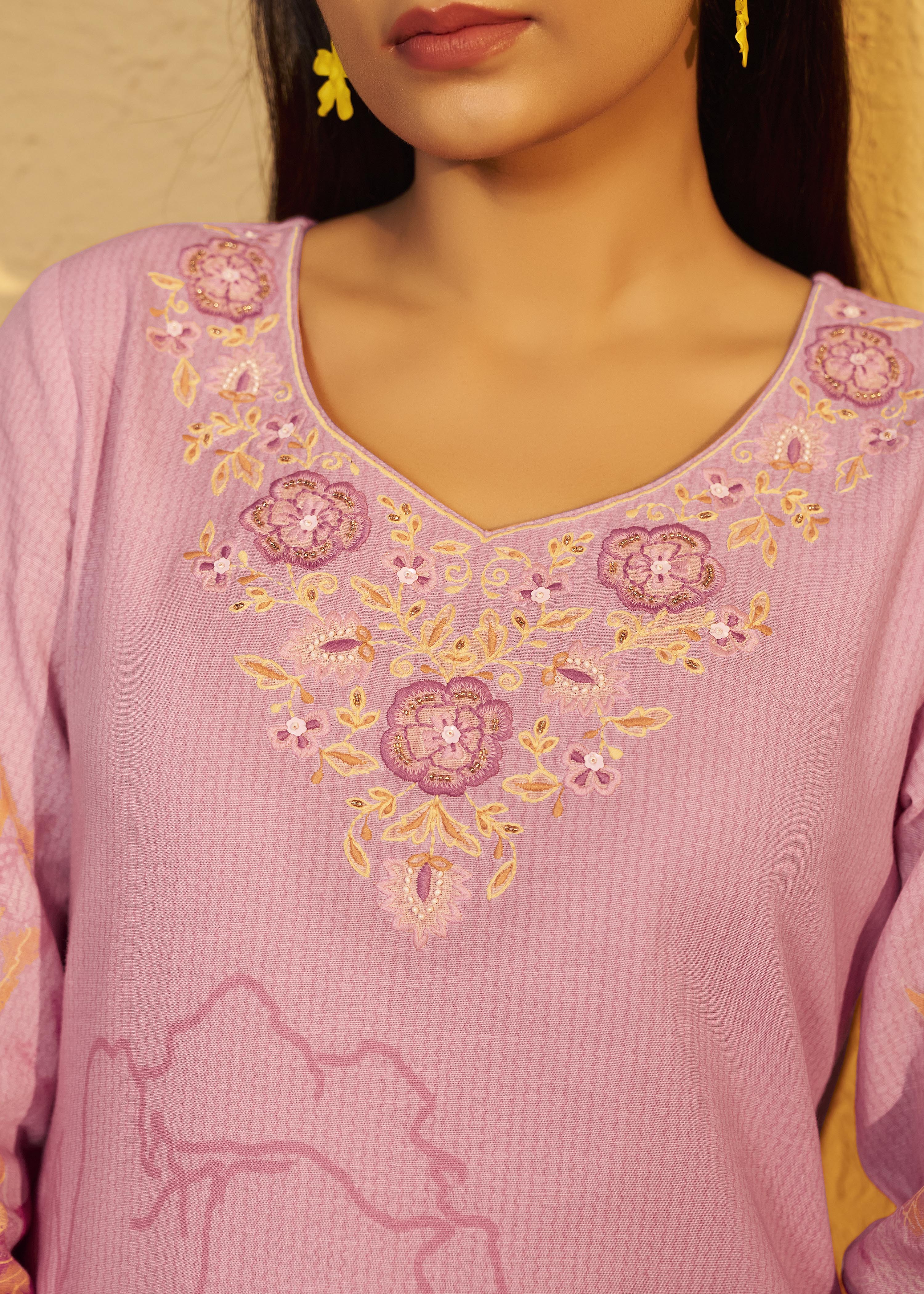 Peony Pink Cotton Linen Digital Print Kurta Set