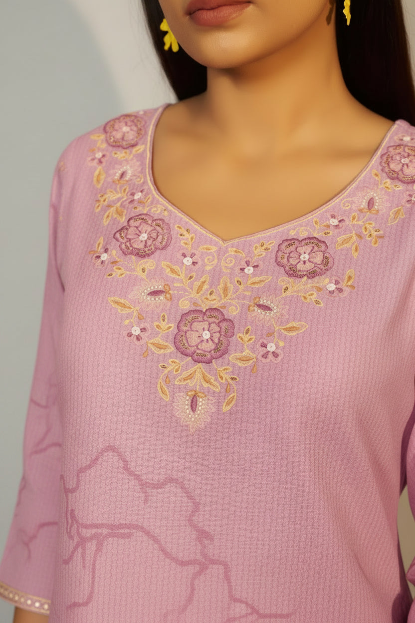 Peony Pink Cotton Linen Digital Print Kurta Set