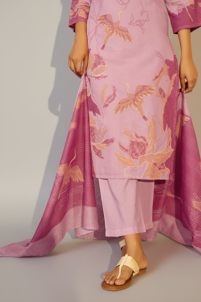 Peony Pink Cotton Linen Digital Print Kurta Set