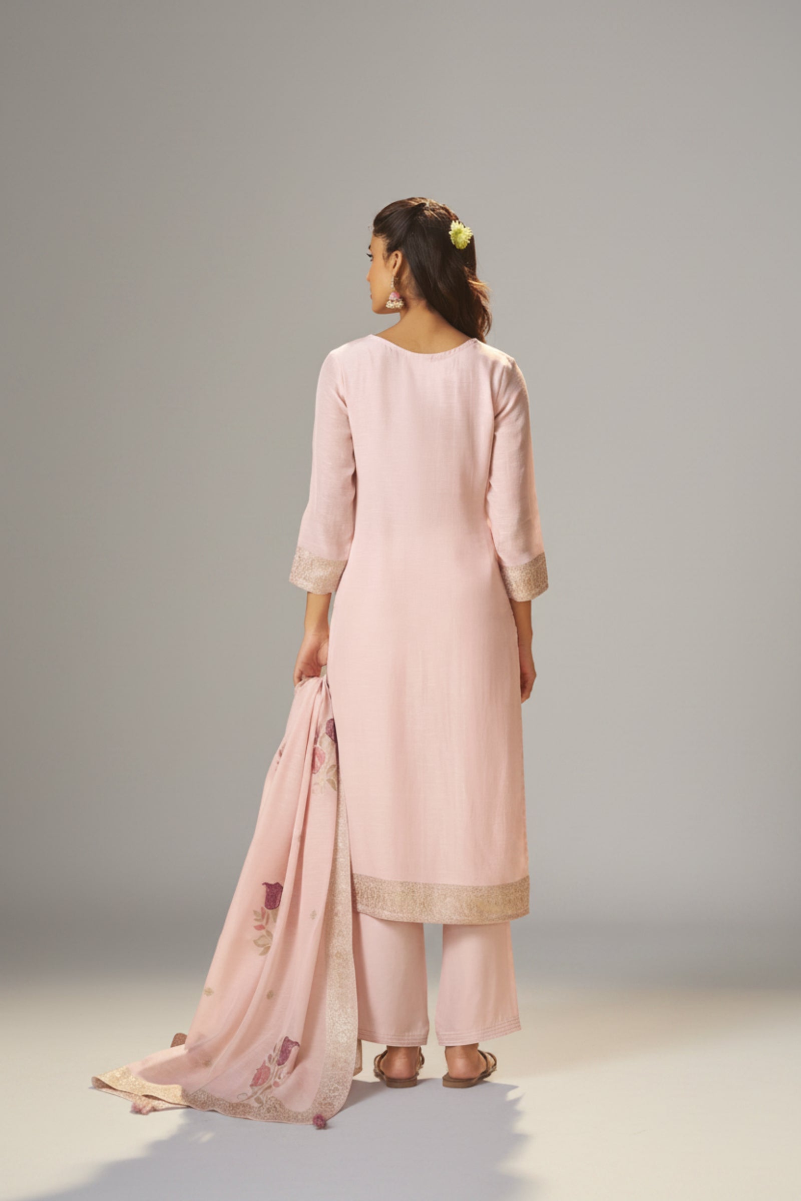 Crystal Pink Viscose Linen Jacquard Fancy Kurta Set