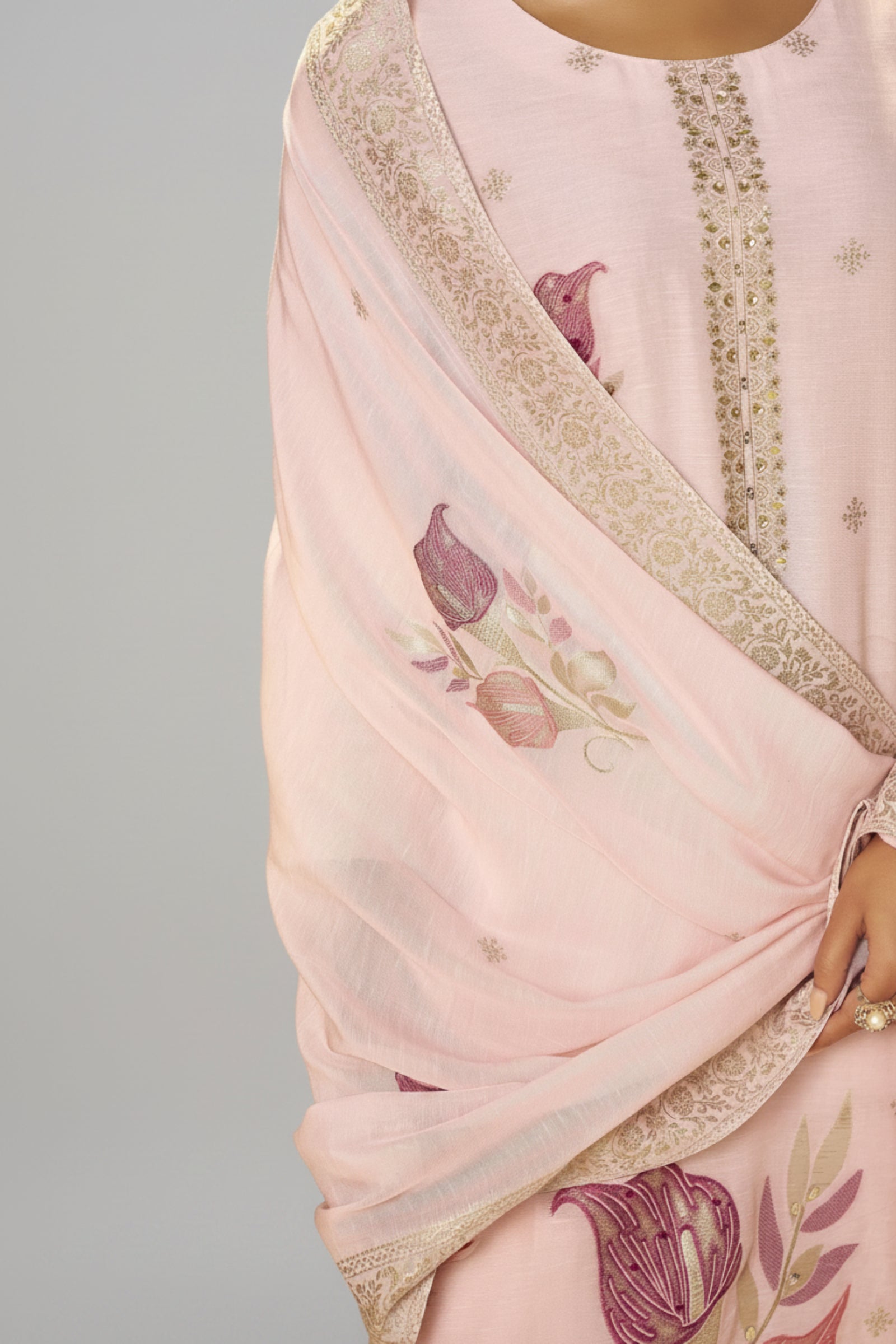 Crystal Pink Viscose Linen Jacquard Fancy Kurta Set