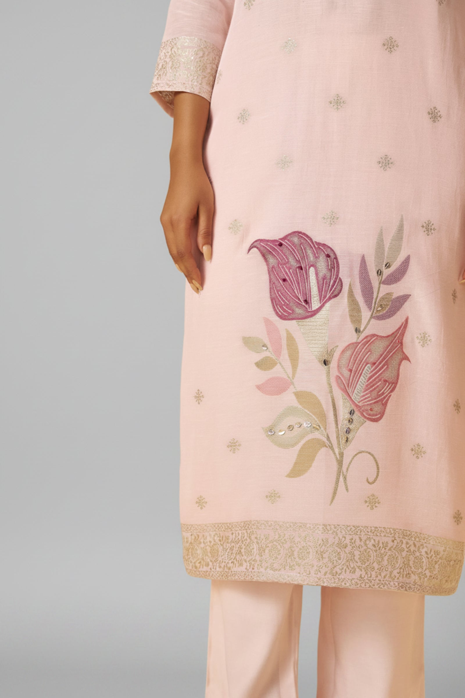 Crystal Pink Viscose Linen Jacquard Fancy Kurta Set