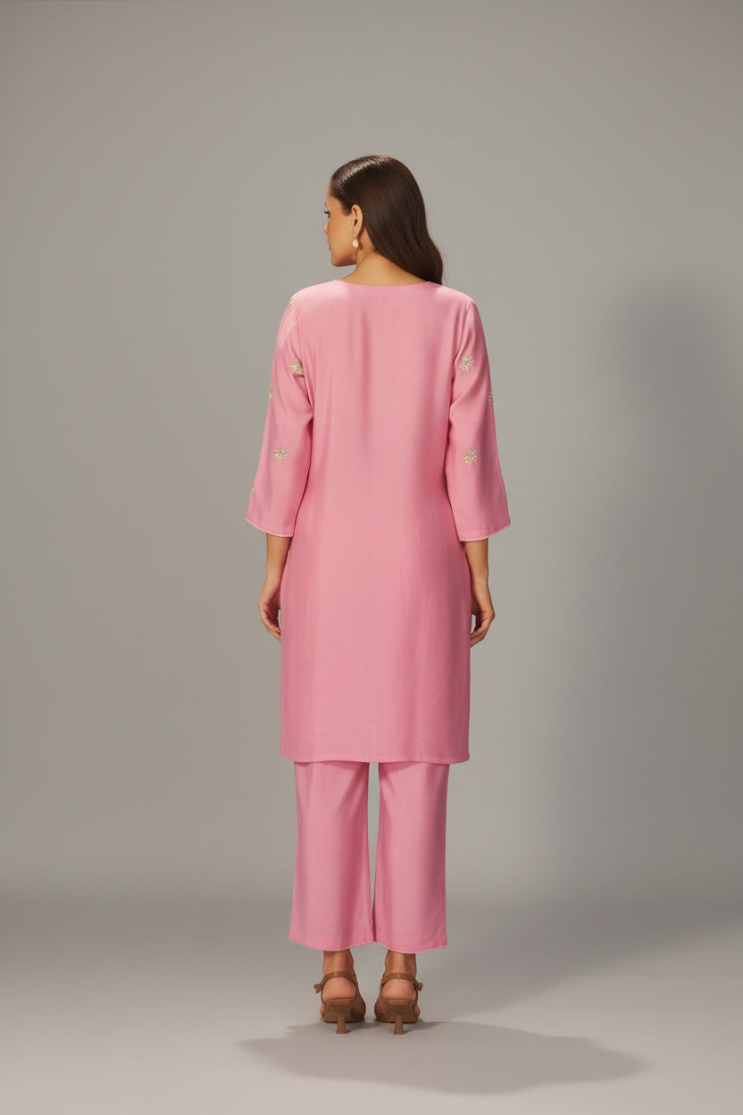 Sachet Pink Mul Chanderi Embroidery Co-ord Set