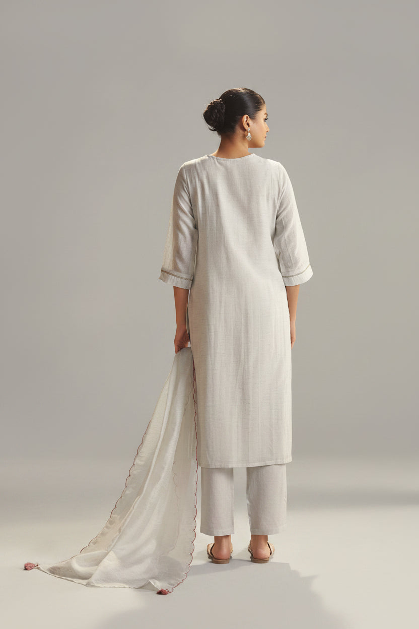 Pearl Cream Linen Cotton Jacquard Festive Kurta Set