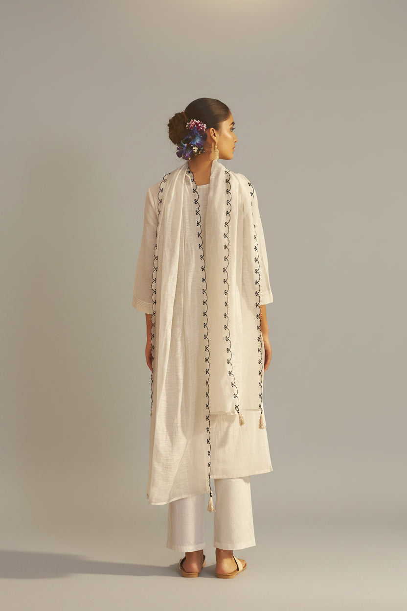 Soft Ecru Cream Linen Cotton Jacquard Festive Kurta Set