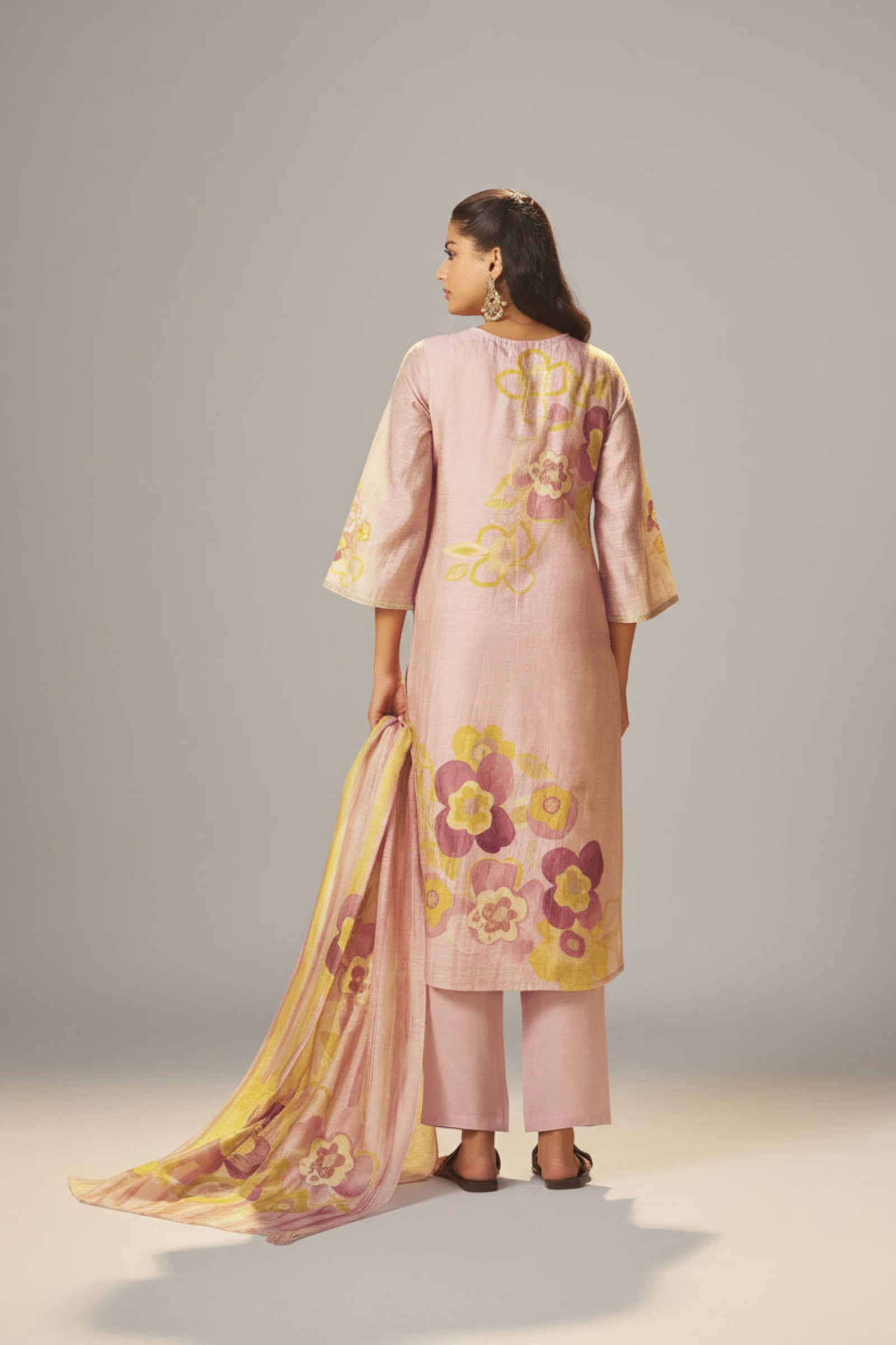 Crystal Rose Shimmer Linen Digital Print Kurta Set