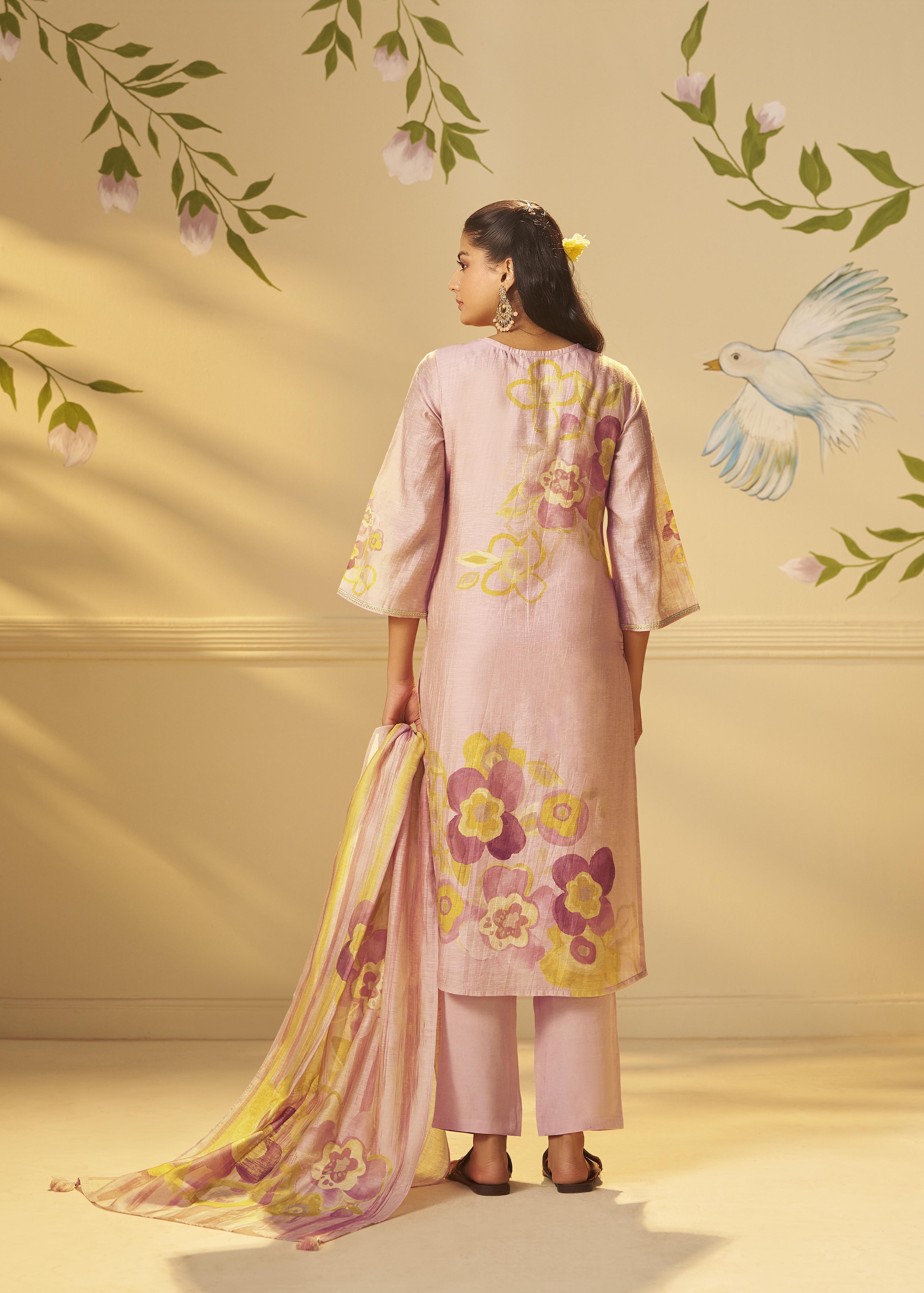 Crystal Rose Shimmer Linen Digital Print Kurta Set