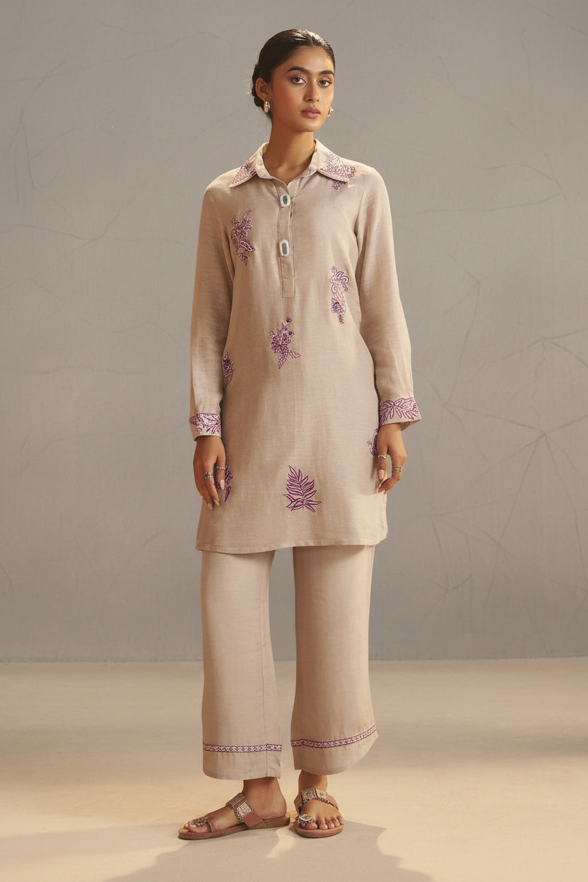 Linen Embroidery Coord Set