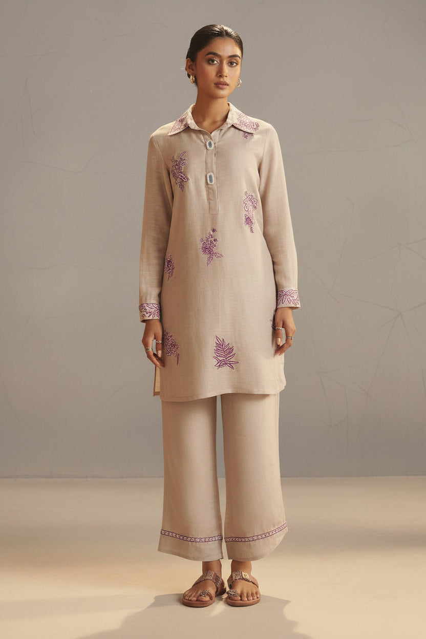 Linen Embroidery Coord Set